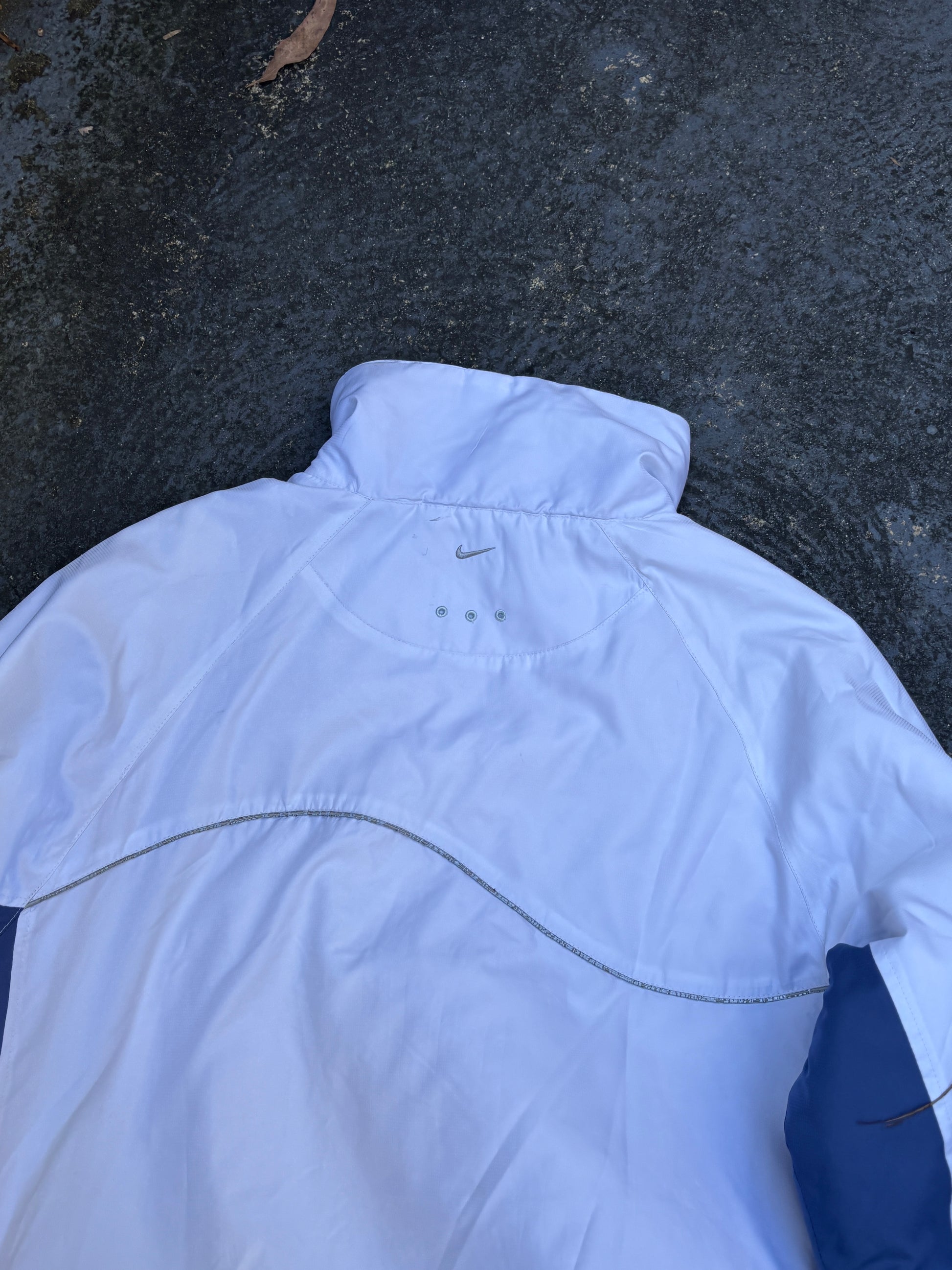Vintage Y2K Nike Tn Jacket Size M White Blue Tuned Air Logo Full Zip Mock Neck