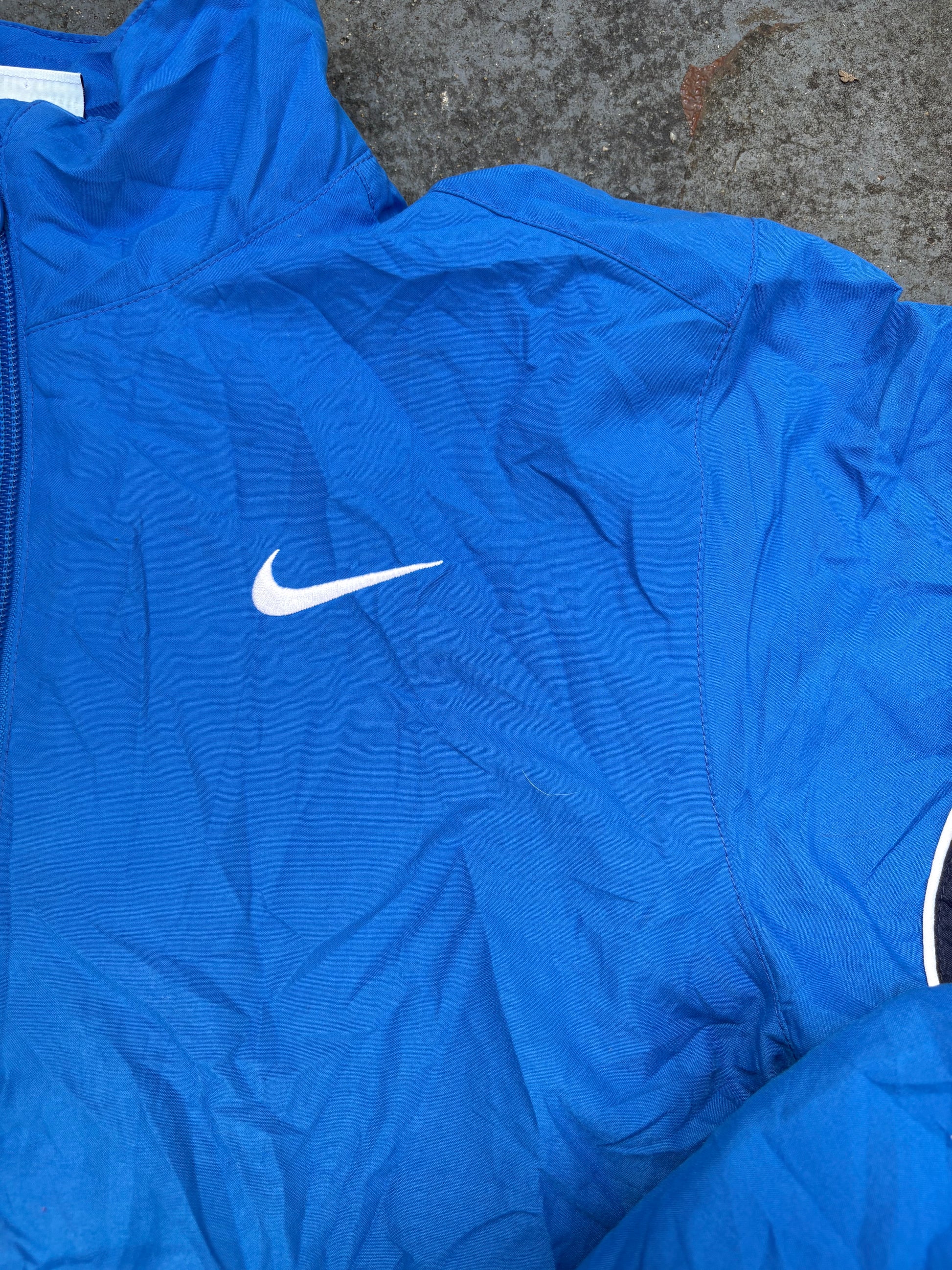 Vintage Y2K Nike Jacket Size S Blue Two Tone White Swoosh Windbreaker Full Zip