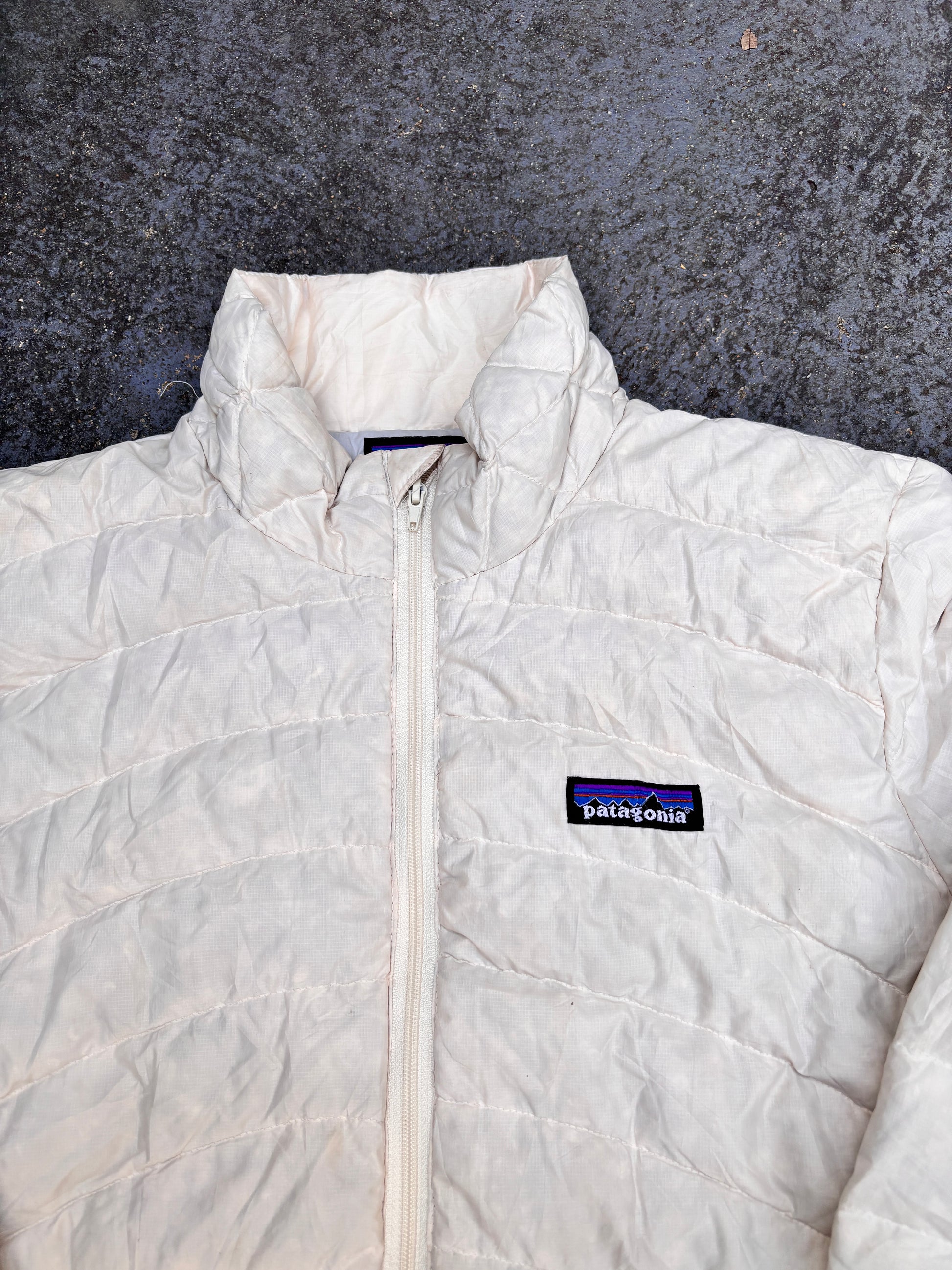 Patagonia Lightweight Puffer Down Jacket Size M White Chest Logo Full Zip