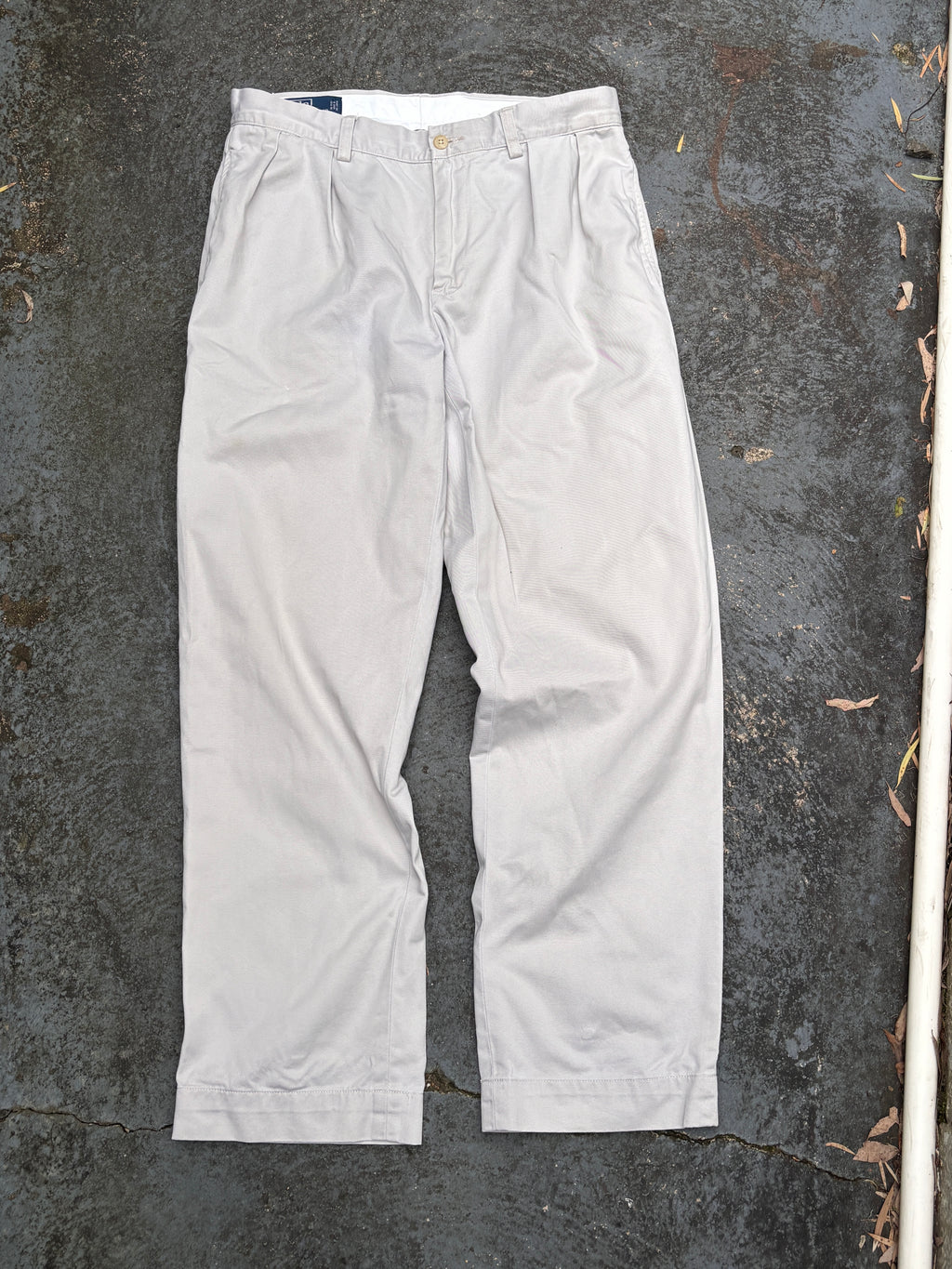 Vintage 90s Polo Ralph Lauren Chino Pants Size 32 Grey Wide Leg Ethan Pant Navy Pony