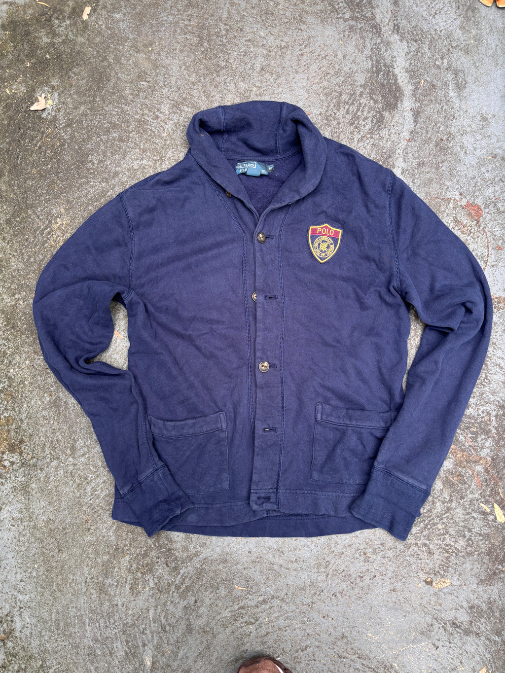 Vintage Y2K Polo Ralph Lauren Cardigan Size M Navy Chest Badge Cotton Button Up