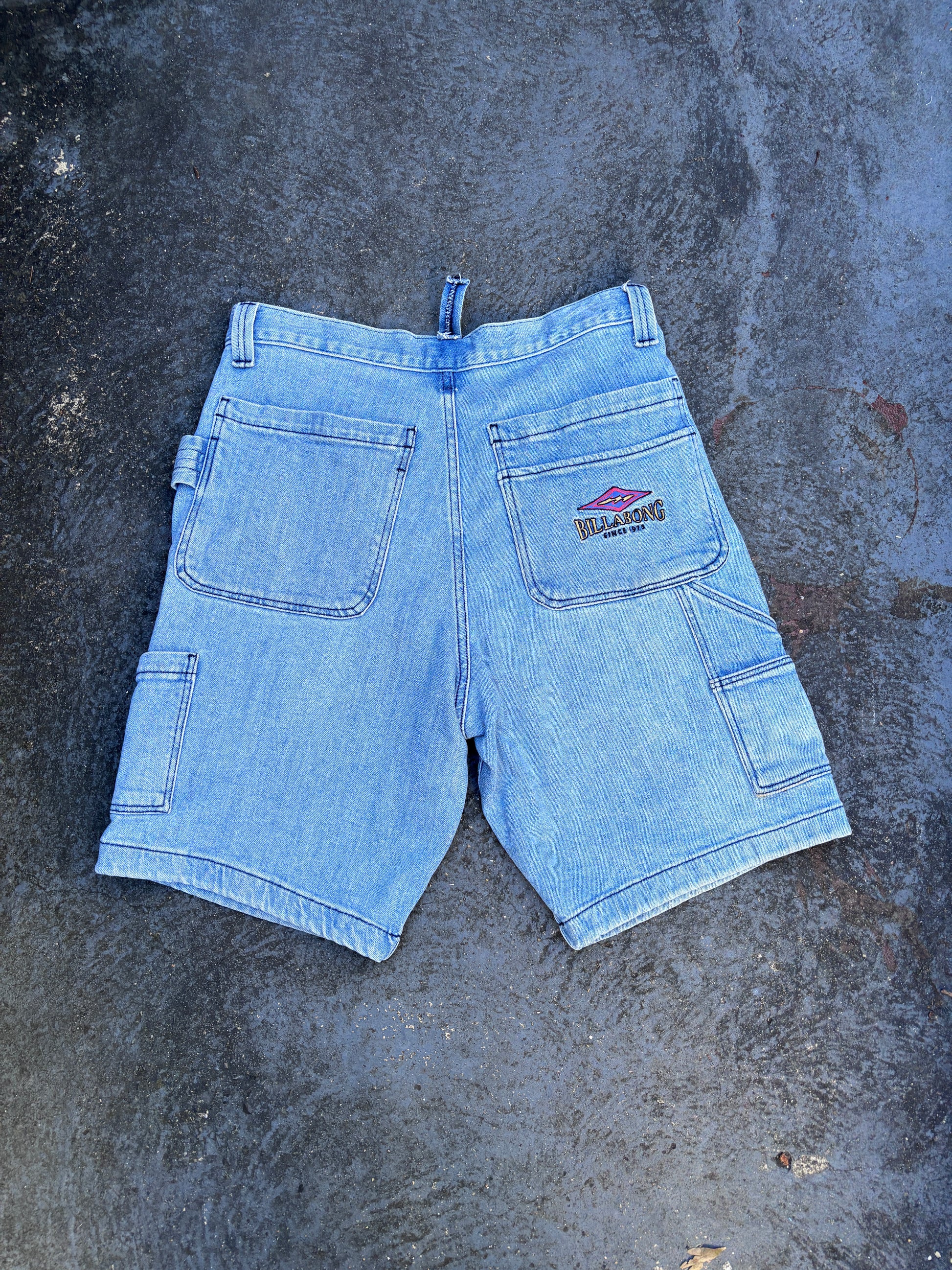 90s Style Billabong Carpenter Shorts Men’s 30 Blue Denim Embroidered Logo