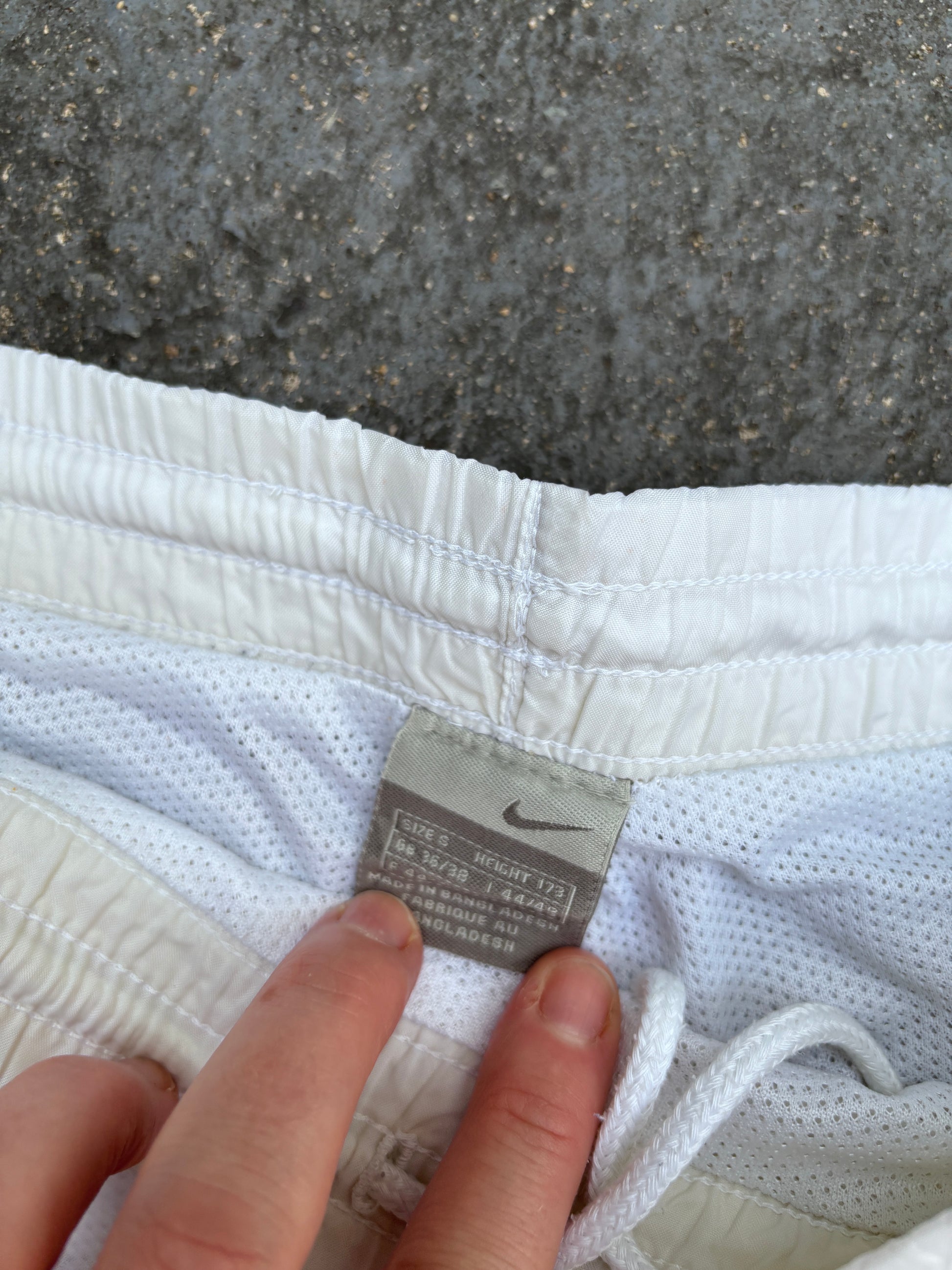 Vintage Y2K Nike Track Pants Size S White Blue Detail Wide Leg Nylon Windbreaker