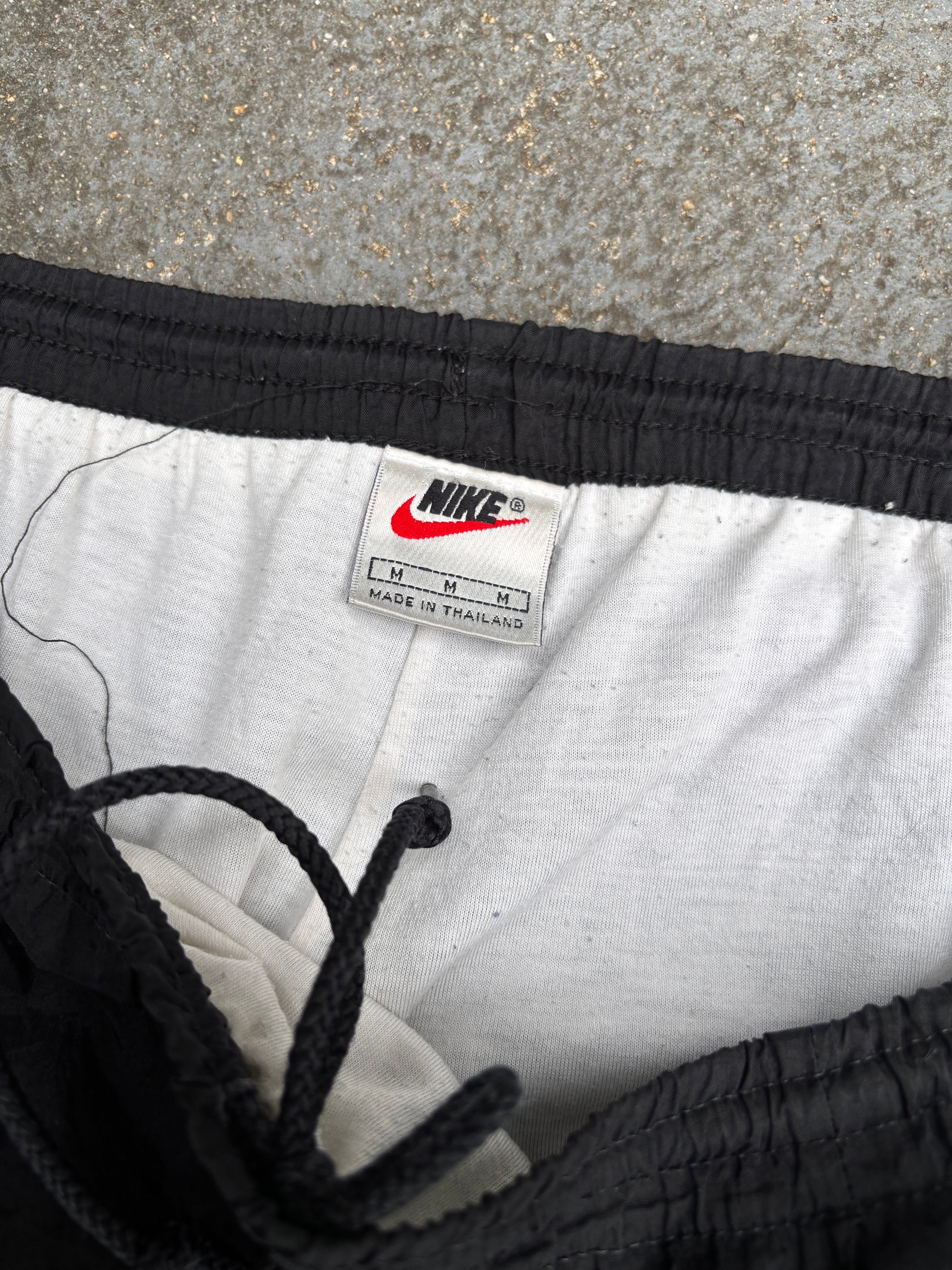 Vintage 90s Nike Track Pants Size M Double Black Swoosh Classic Nylon Windbreakers