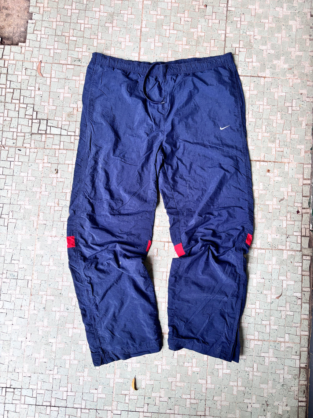 Classic Y2K Nike Windbreaker Track Pants Size XL Navy Red Detail Nylon Style