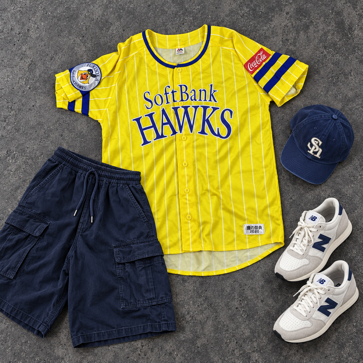 Majestic Soft Bank Hawks Jersey Men's Large Yellow Japanese Baseball NPL