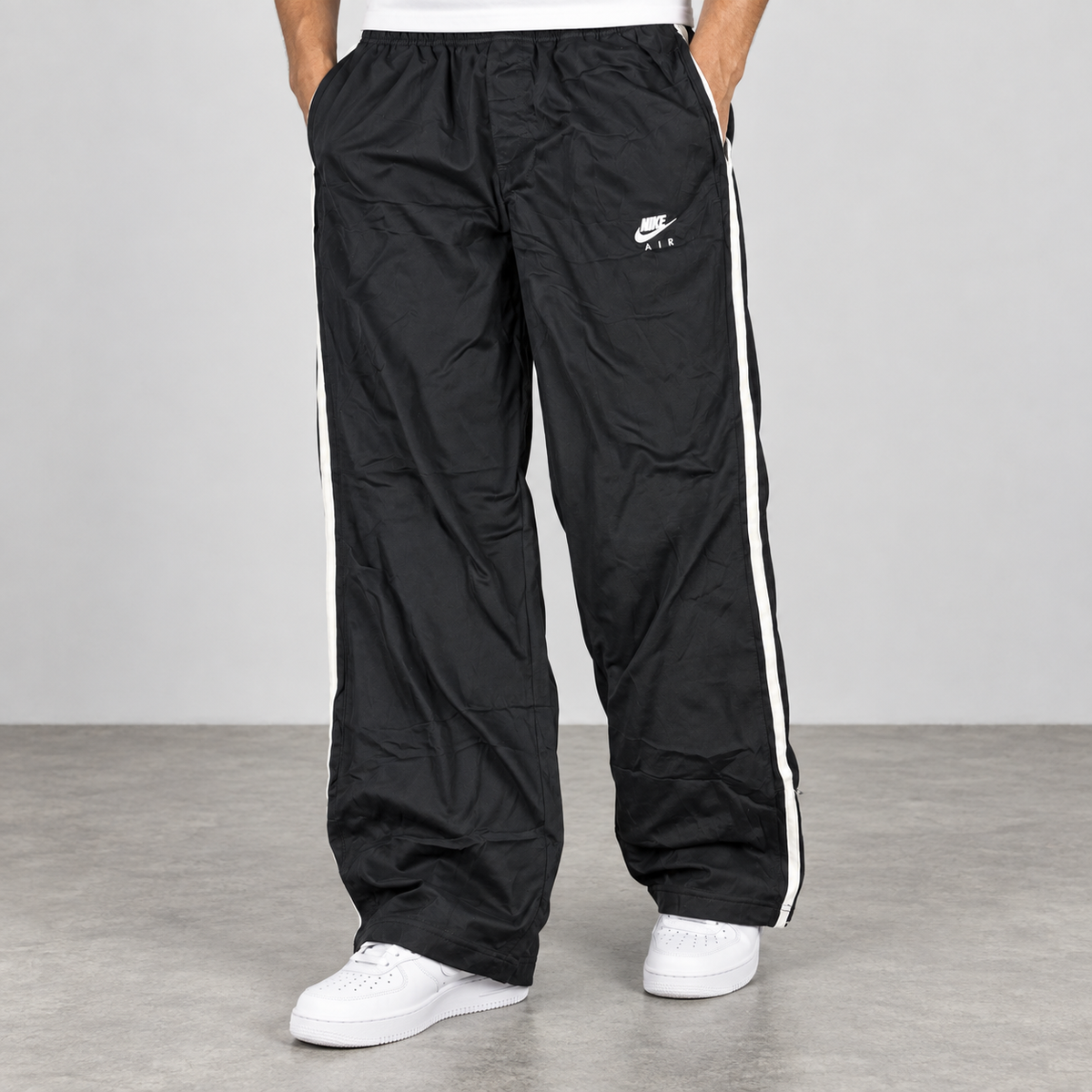 Vintage Baggy Nike Air Track Pants Black White Stripe y2k era