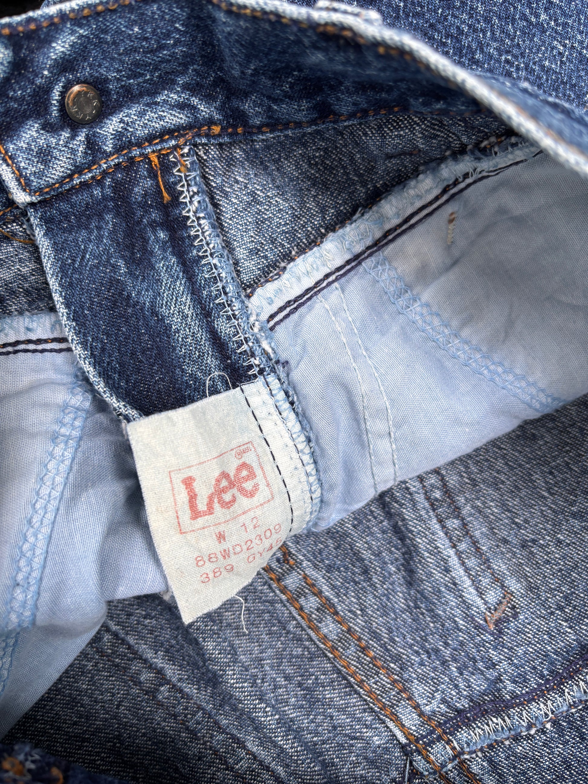 Vintage Lee Jeans Women’s AU 12 Blue White Tab MR Acid Wash Panels