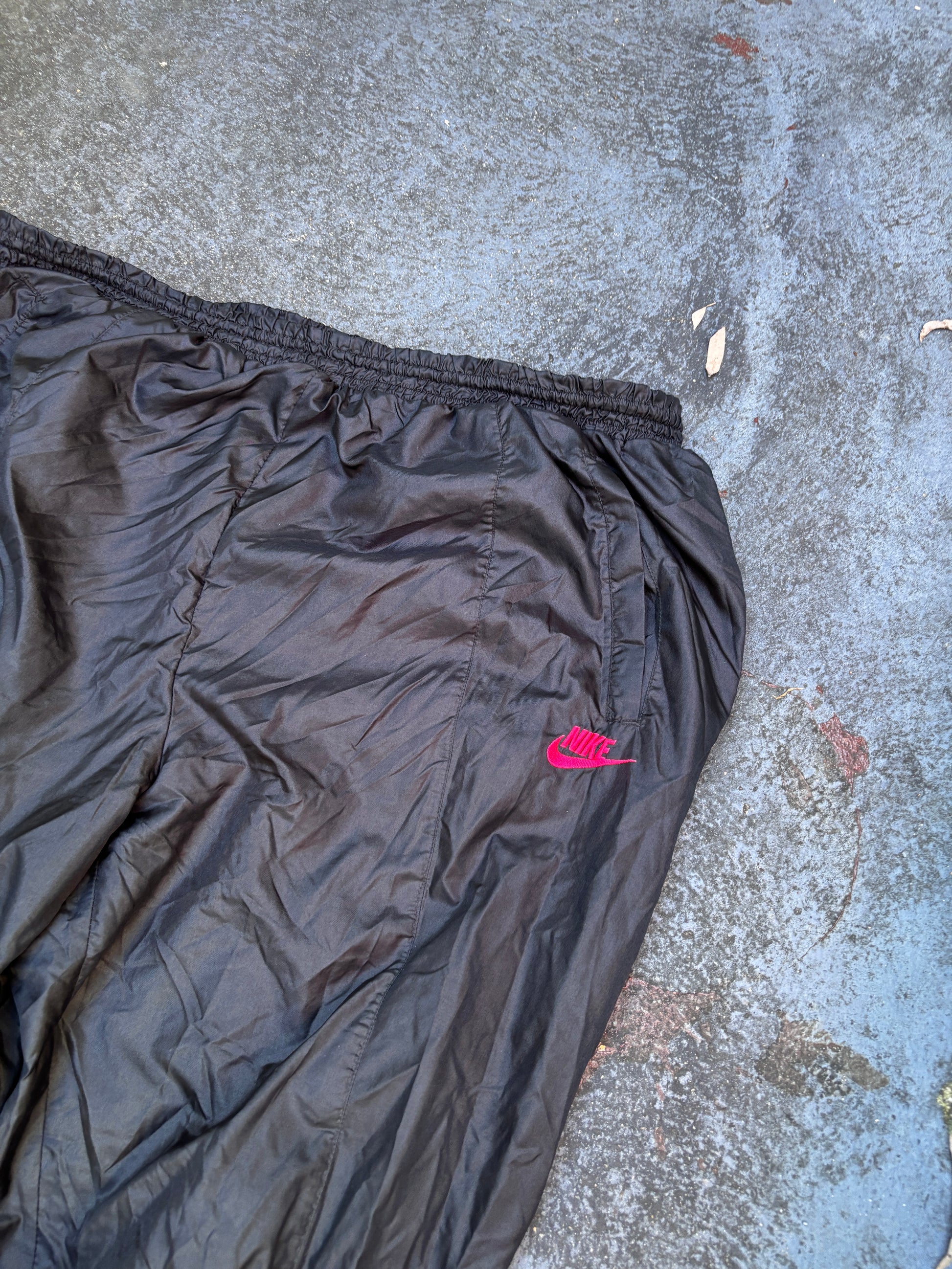 Vintage 80s Nike Track Pants XXL Black Fluro Ski Style Retro Nylon Windbreakers
