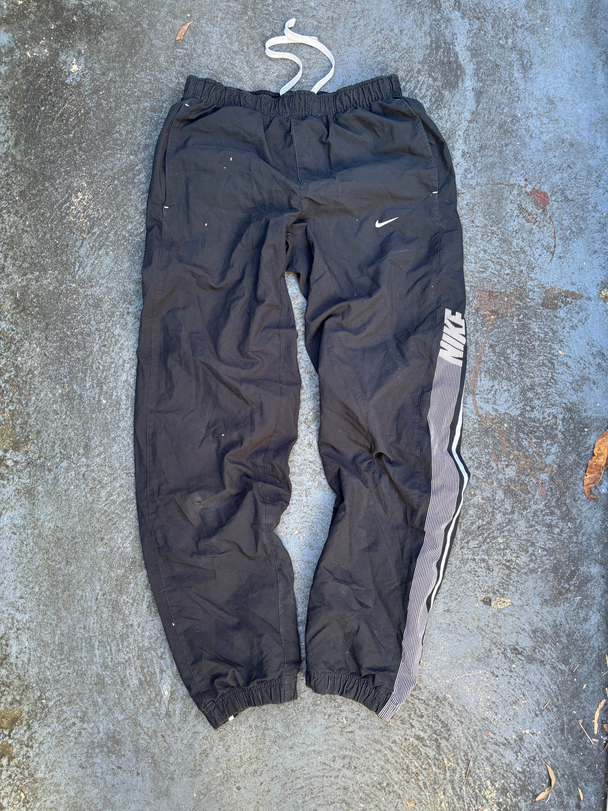 Classic Nike Track Pants Size S Black White Spell Out Detail Nylon Style Windbreakers