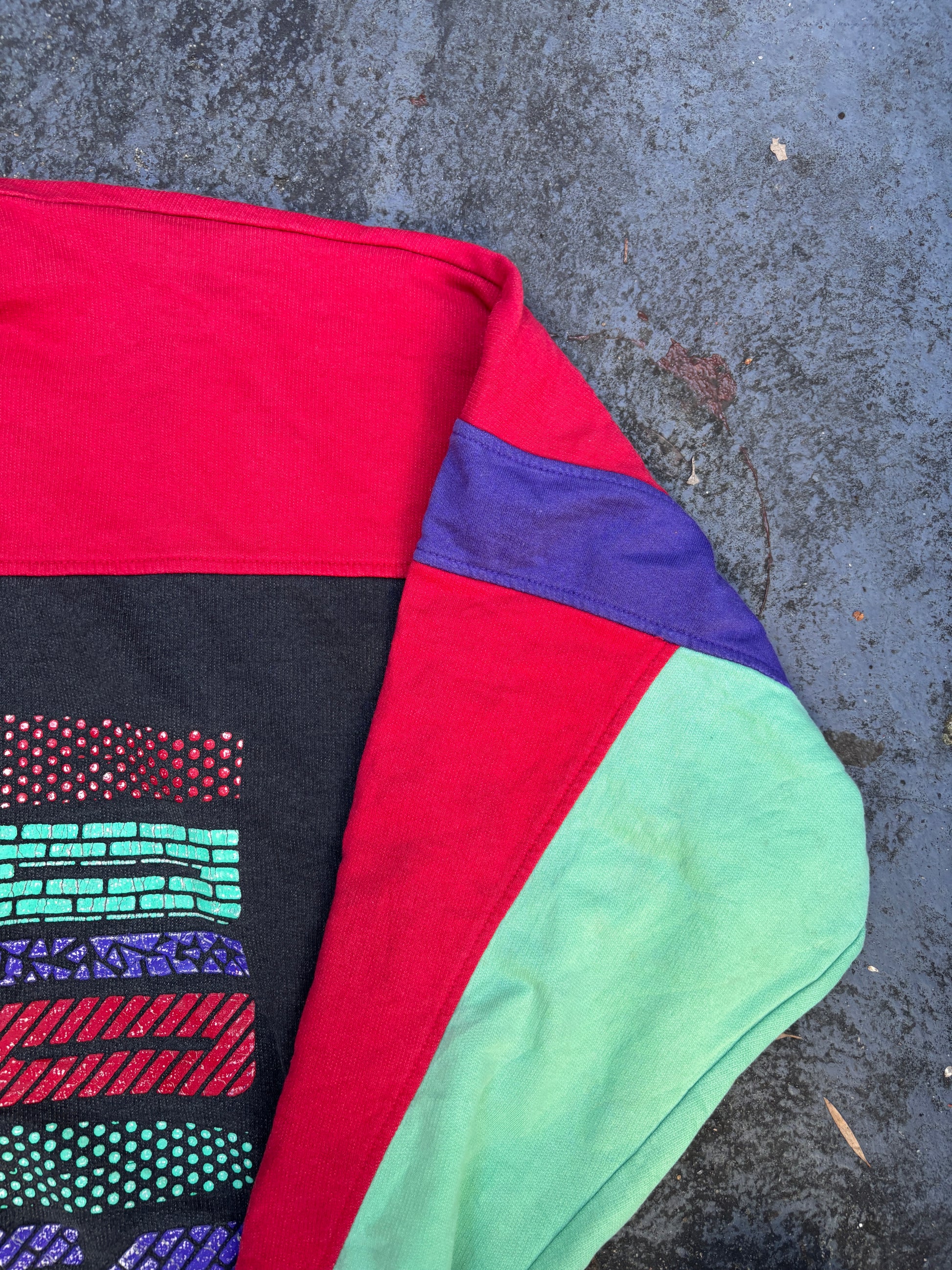 Vintage 80s Adidas Jumper Size M Multi Colour Block Spell Out + Flower Logo Fleece