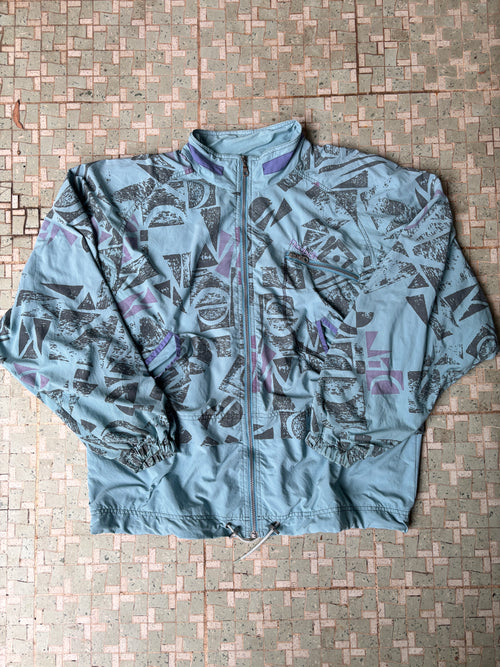 80's Reebok Jacket Size XL Blue Green True Vintage Windbreaker Mock Neck Zip Up