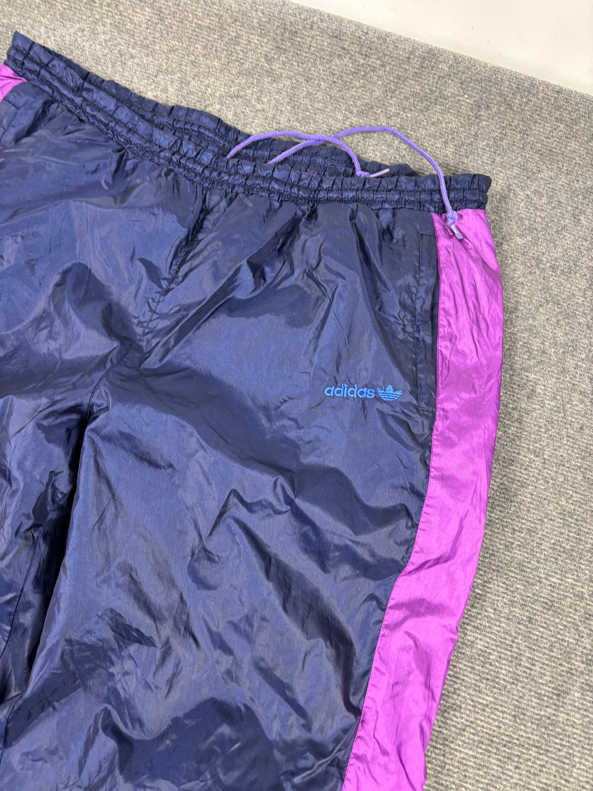 Vintage 90s Adidas Track Pants Size Large / XL Purple Pink Retro Cuffed Joggers