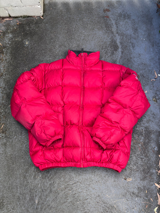 Vintage 90s Polo Ralph Lauren Down Jacket Sz M Red Puffer Embroidered Logo Boxy
