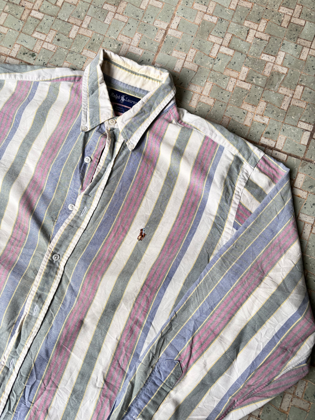 90s Ralph Lauren Button-Up Shirt Colour Block Down Stripe XL/XXL Yarmouth Cotton