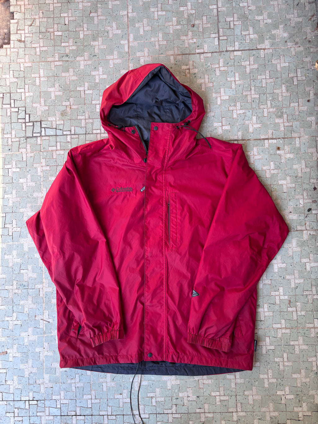 Columbia Overcoat Jacket Size L Red Nylon Windbreaker