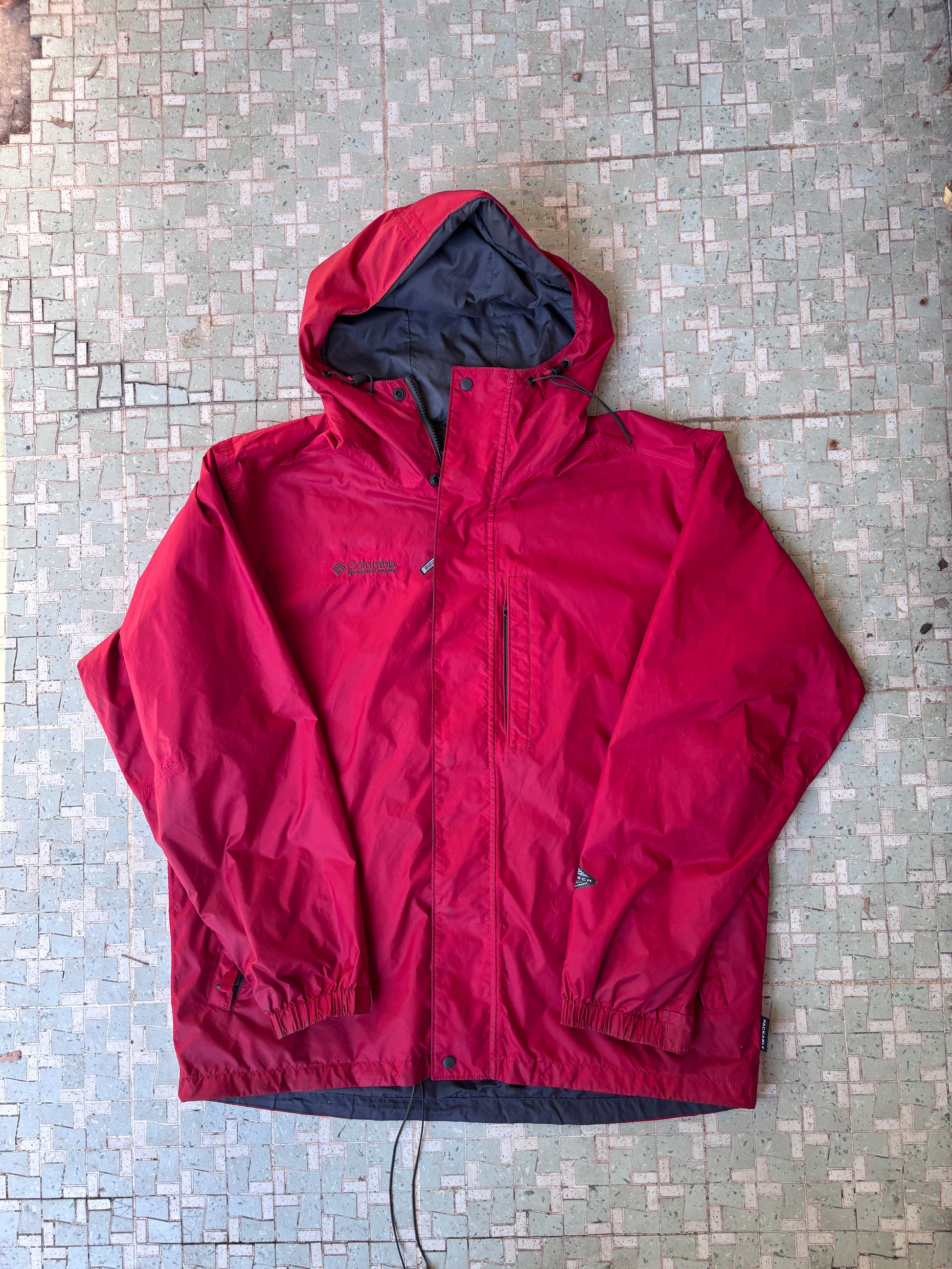Columbia Overcoat Jacket Size L Red Nylon Windbreaker