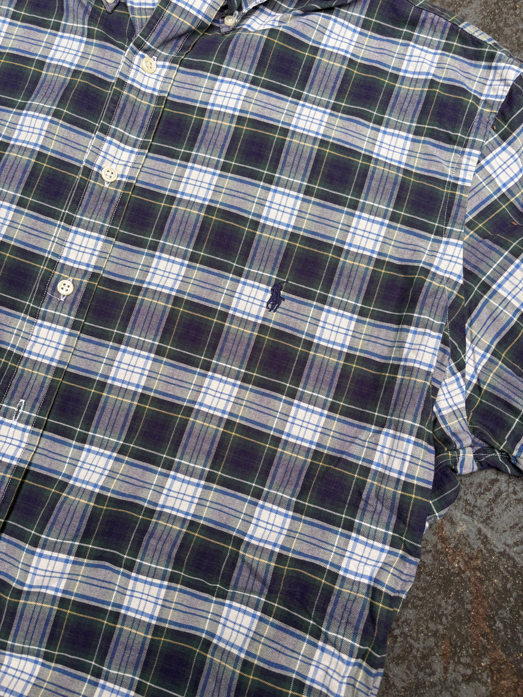 Ralph Lauren Short Sleeve Shirt Size XL Blue White Check Classic Fit Blue Pony