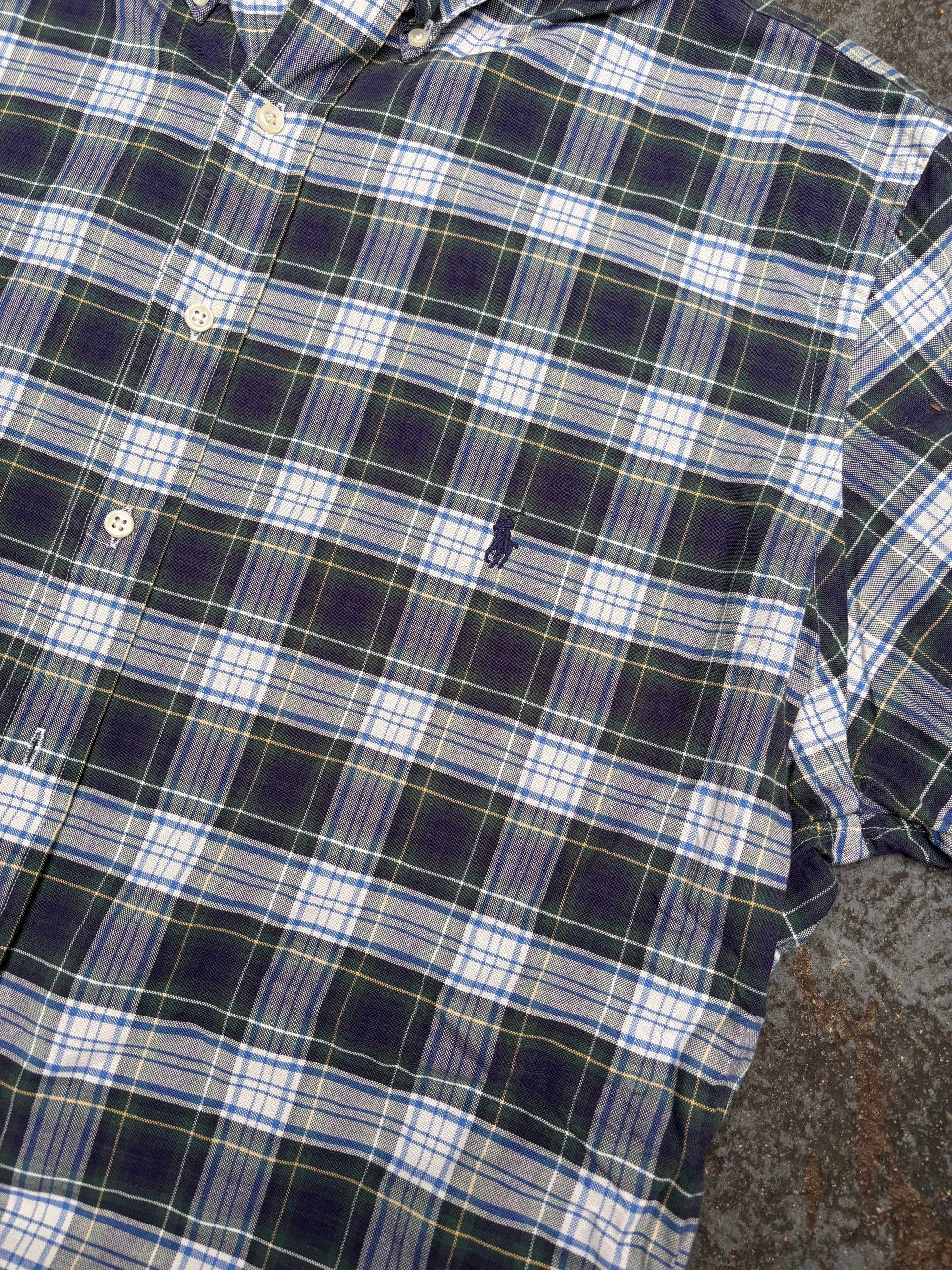 Ralph Lauren Short Sleeve Shirt Size XL Blue White Check Classic Fit Blue Pony