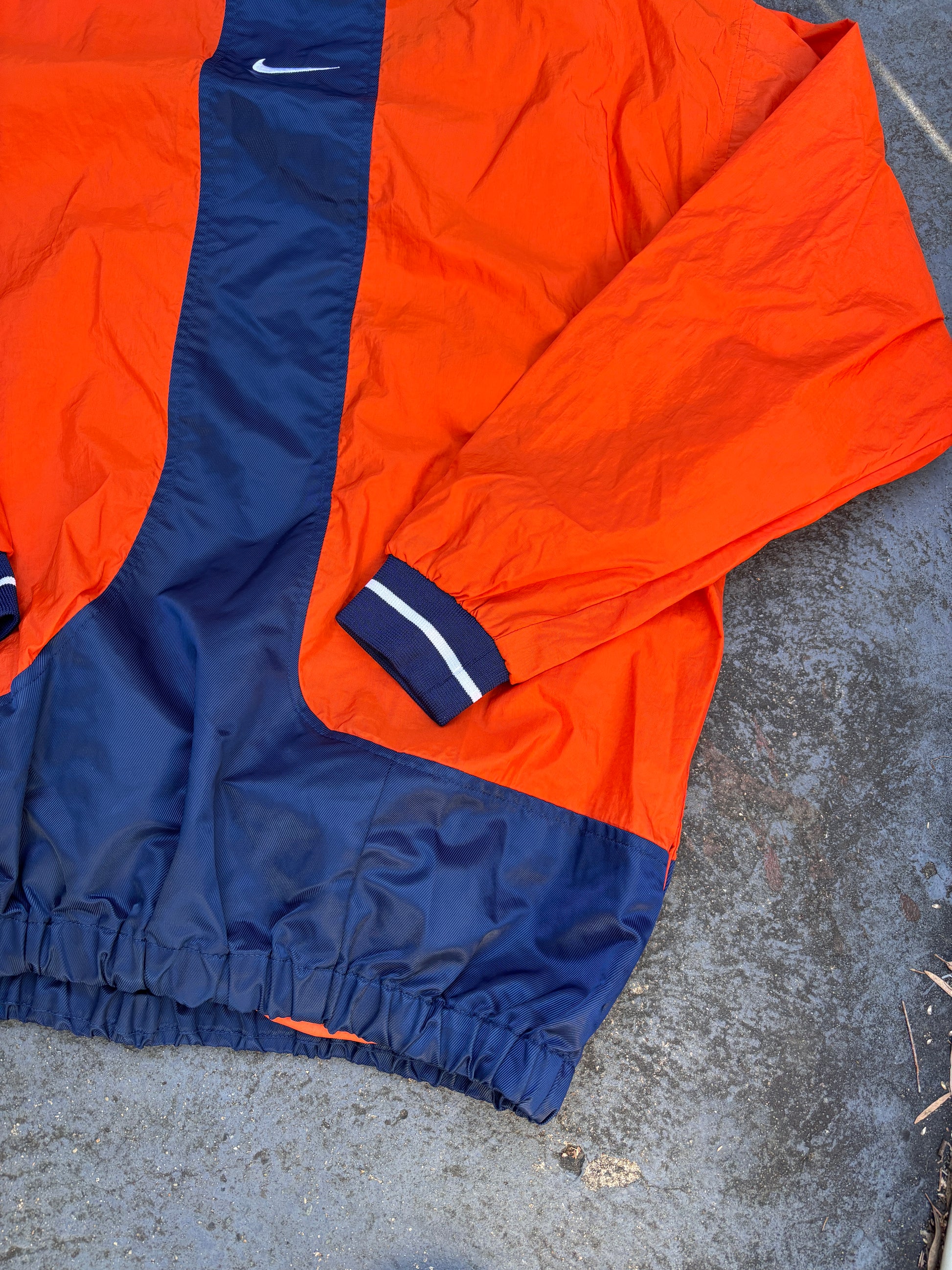 Vintage 90s Nike Jacket Size XL Orange Navy Swoosh Cuffed Nylon Windbreaker