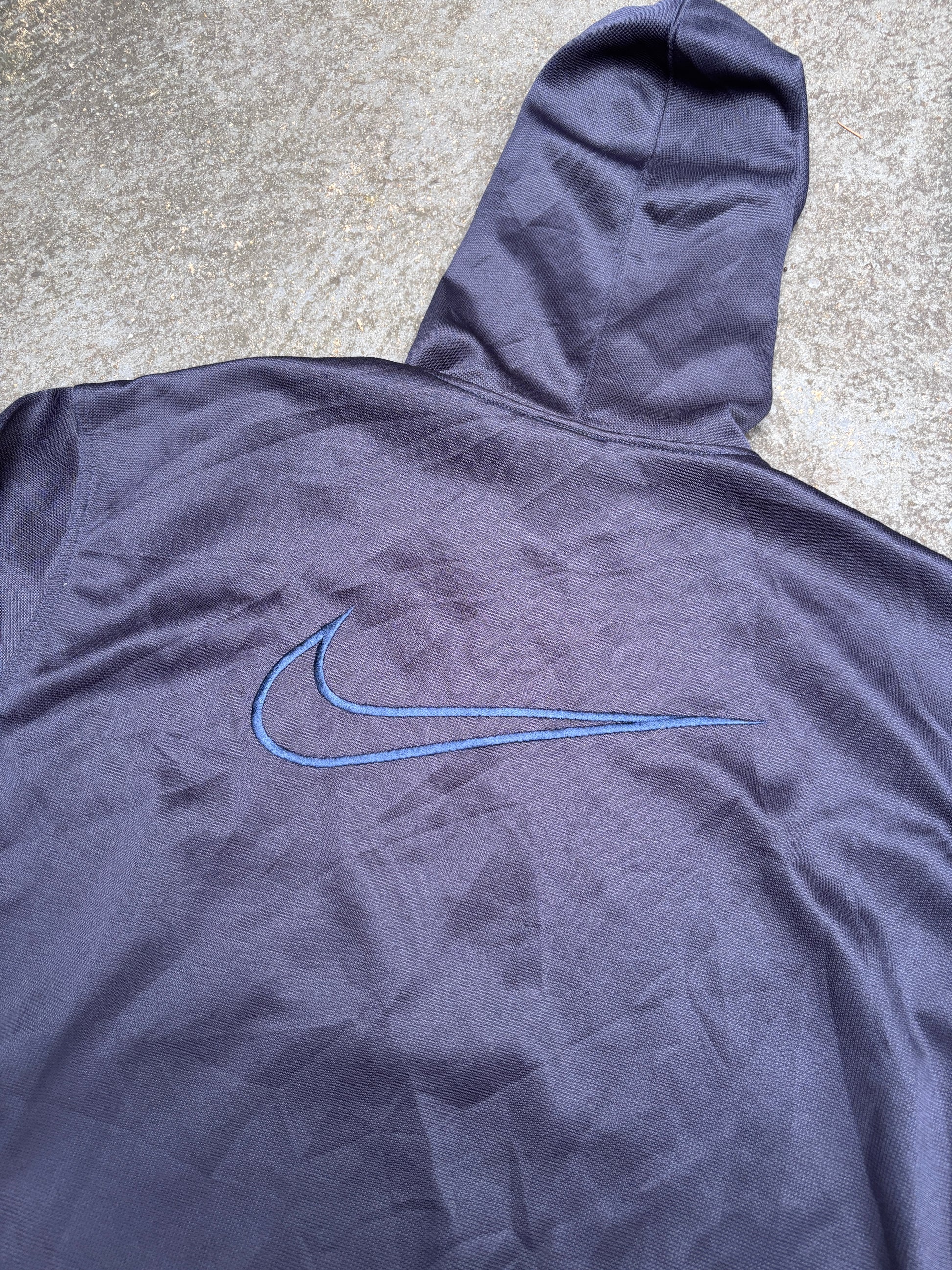 Vintage 90s Nike Anorak Hoodie Size M Navy White Swoosh Mesh Texture Pouch