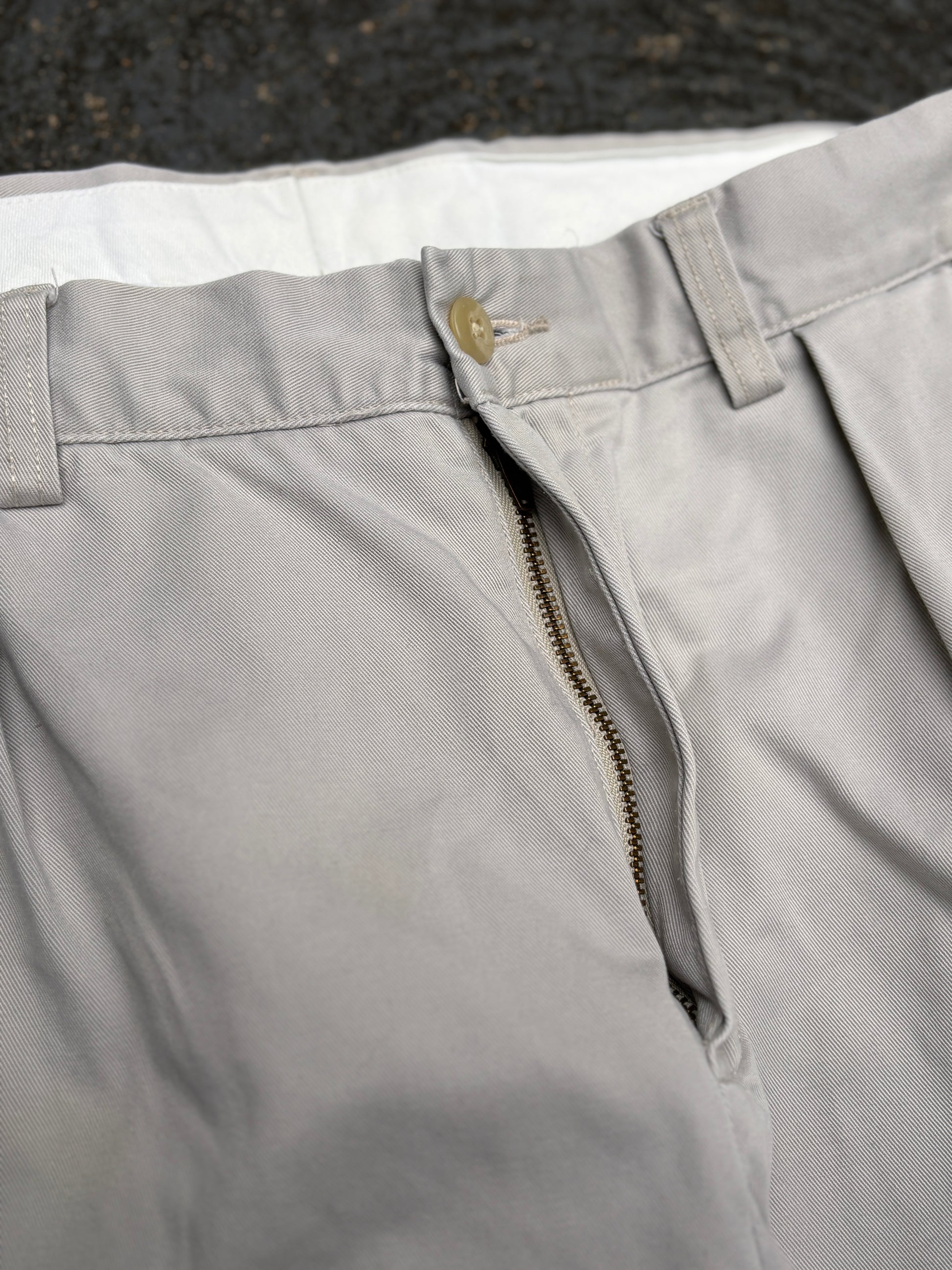 Vintage 90s Polo Ralph Lauren Chino Pants Size 32 Grey Wide Leg Ethan Pant Navy Pony