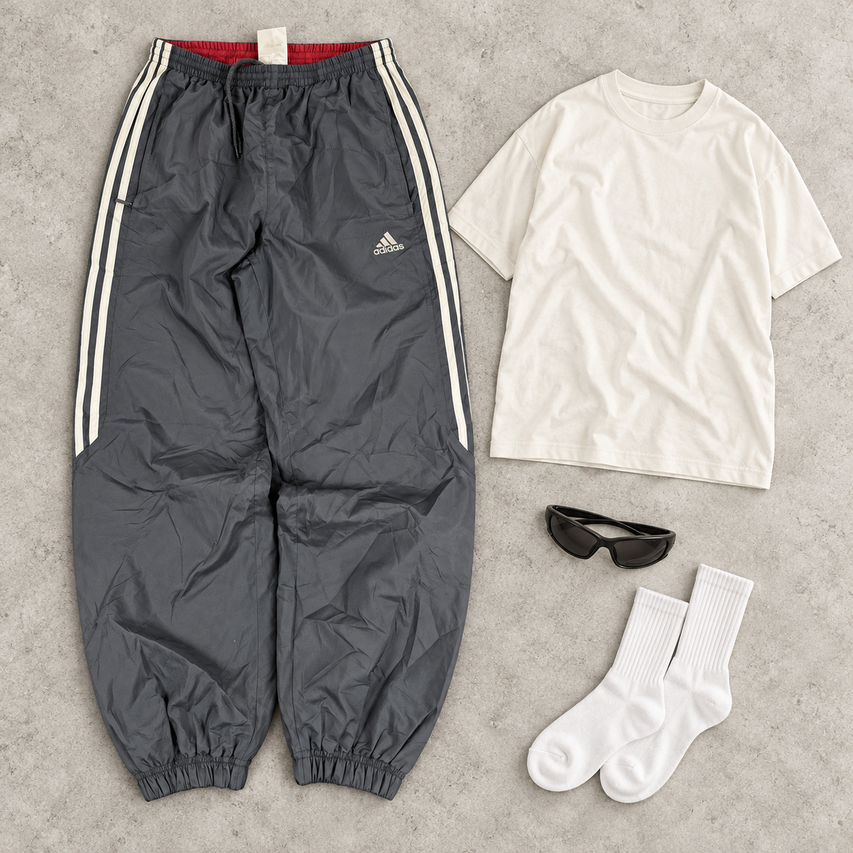 Vintage Adidas Baggy Track Pants Men’s Small Grey y2k Cuffed Joggers