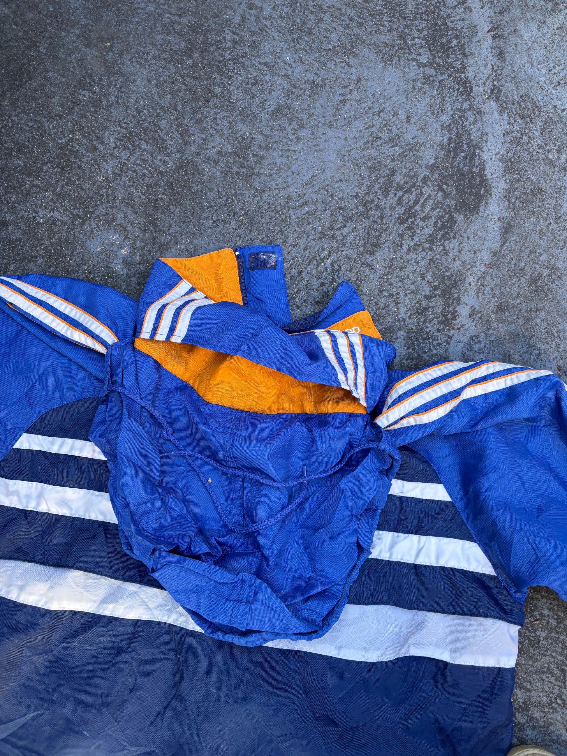 Vintage 90s Adidas Jacket Size M Blue Orange Retro Full Zip Hood Windbreaker