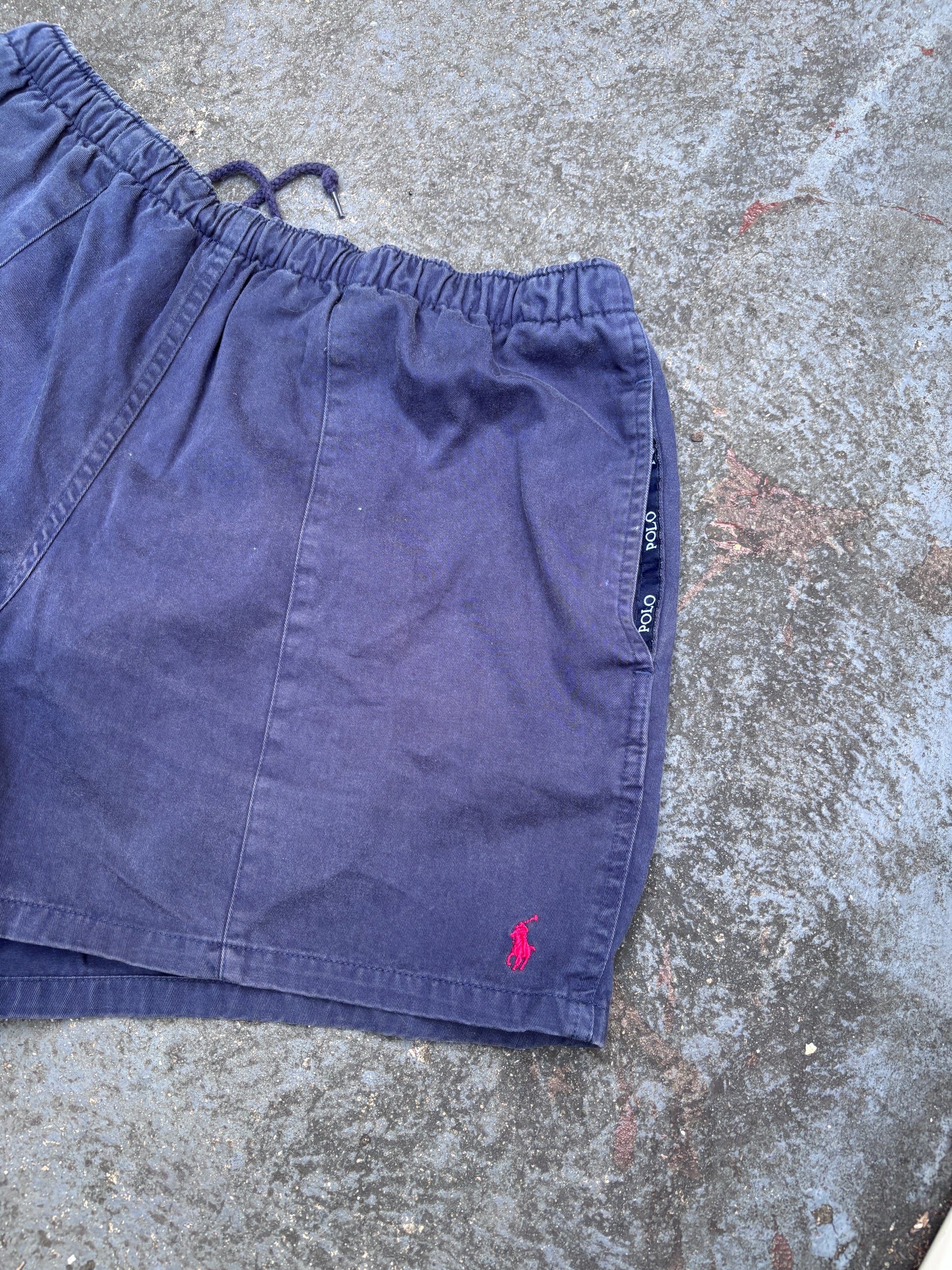 Vintage 90s Polo Ralph Lauren Rugby Shorts Men’s XL Navy Red Pony Stubbies