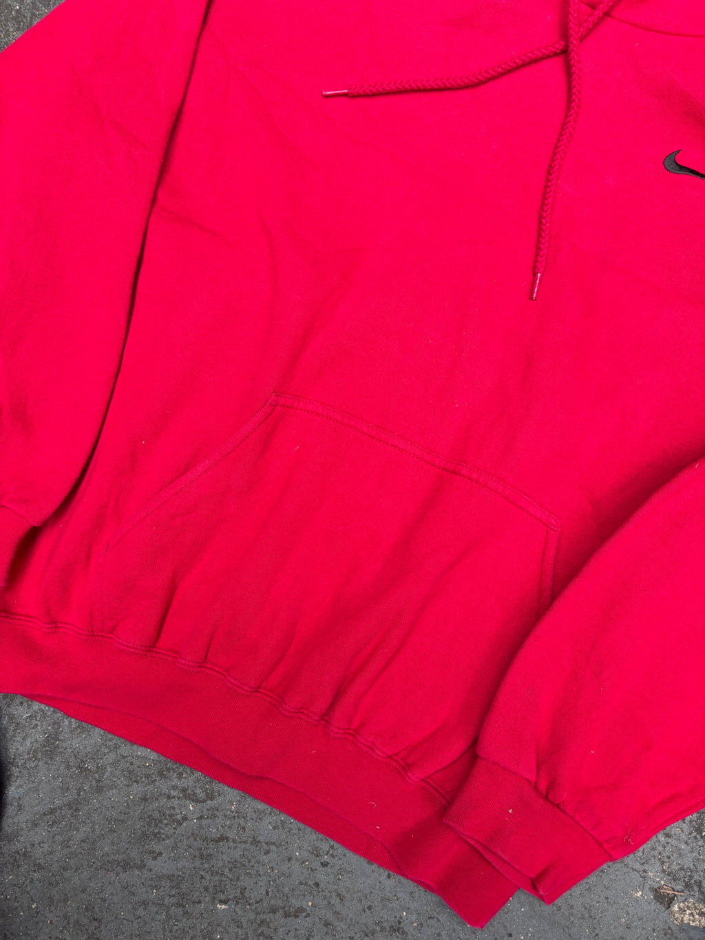 Vintage 90s Nike Hoodie Size S Red Black Chest Swoosh Kangaroo Pouch