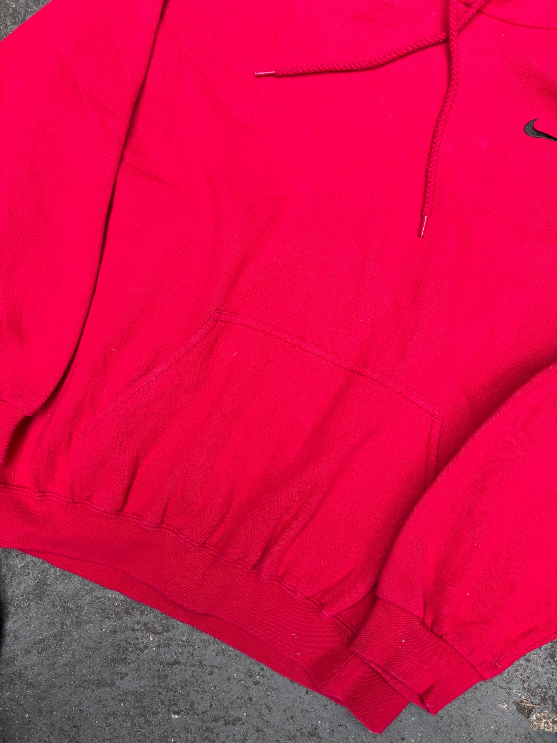 Vintage 90s Nike Hoodie Size S Red Black Chest Swoosh Kangaroo Pouch