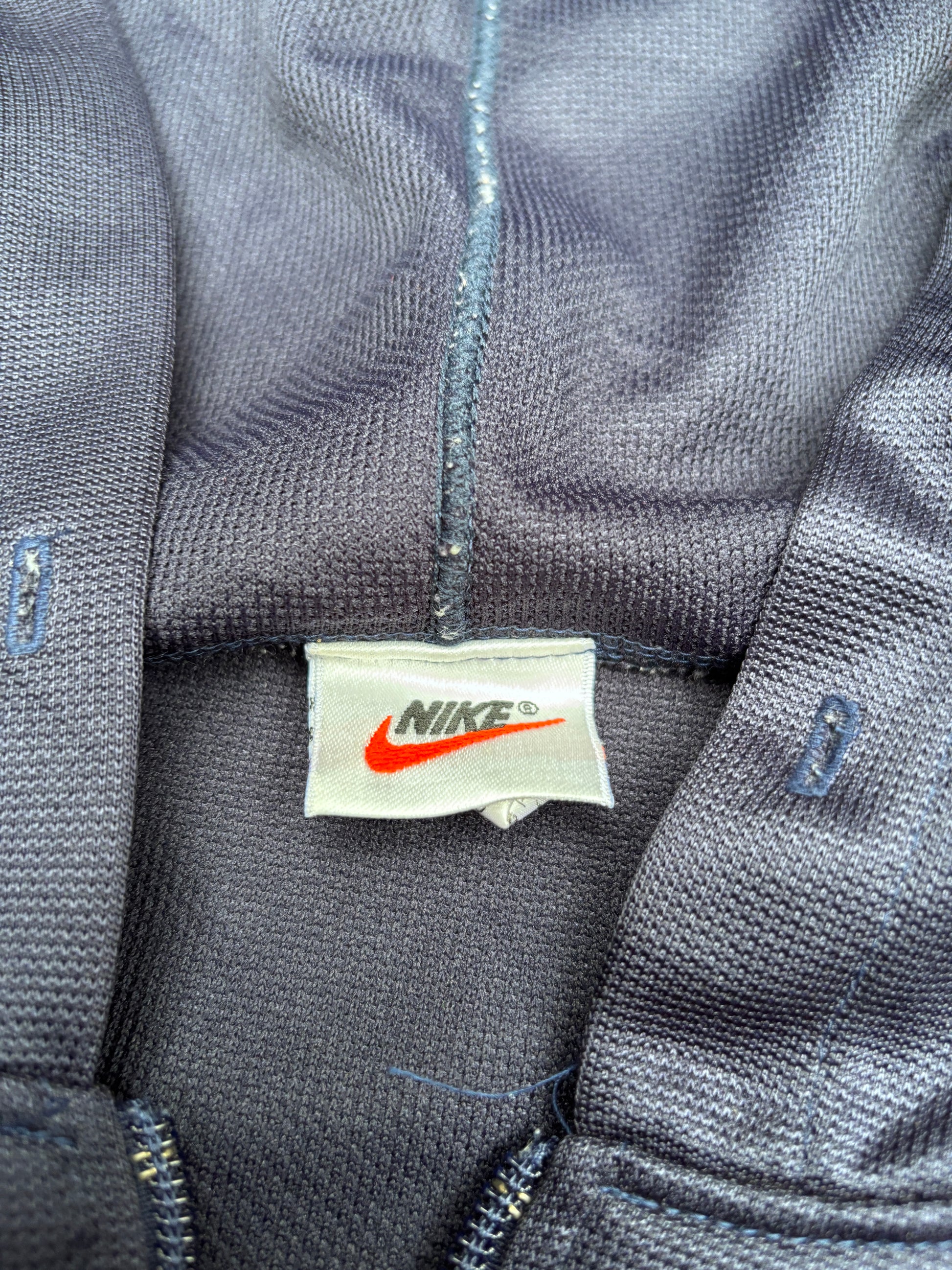 Vintage 90s Nike Anorak Hoodie Size M Navy White Swoosh Mesh Texture Pouch