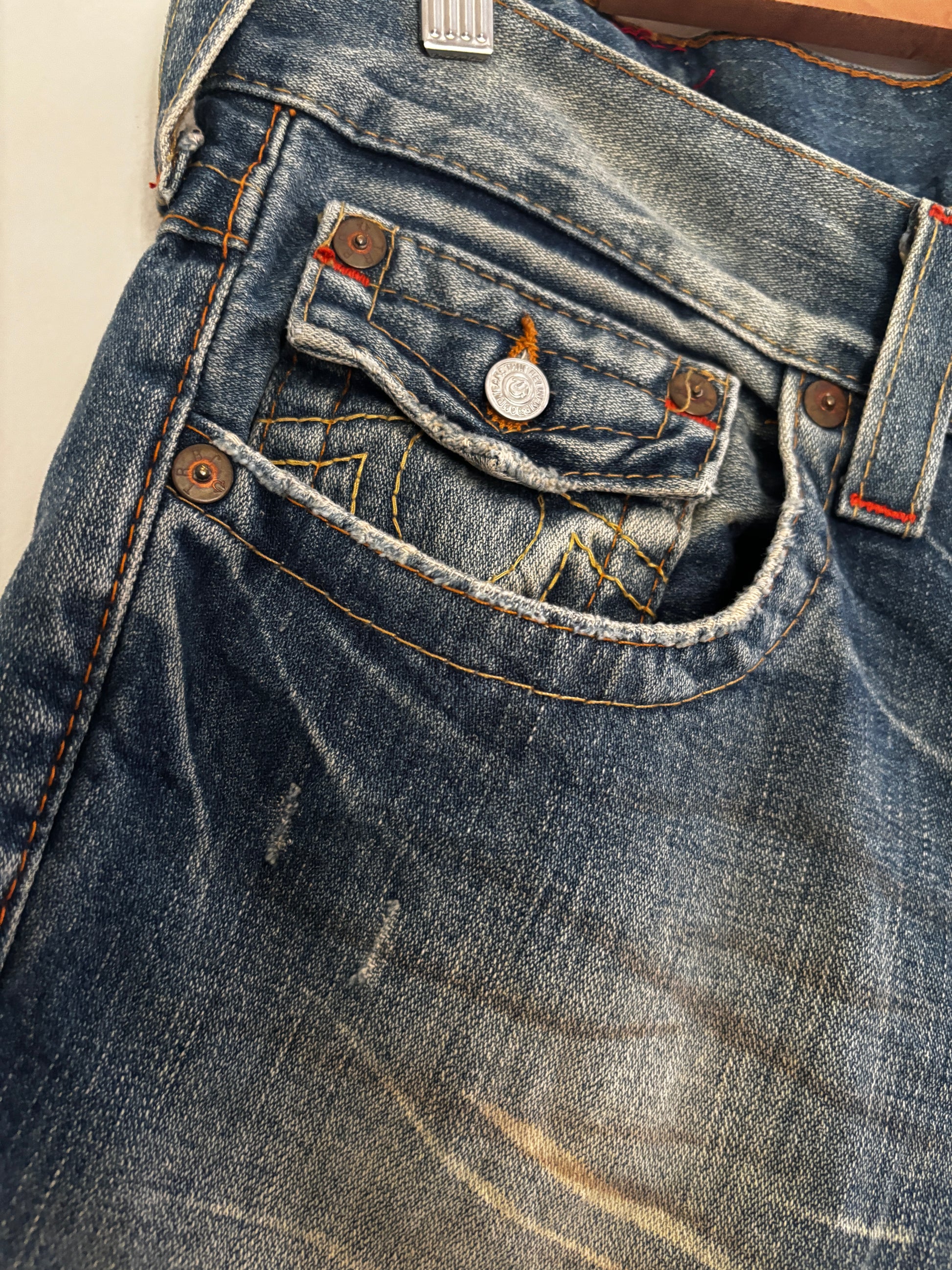 Y2K True Religion Billy Denim Shorts Jorts Size 36