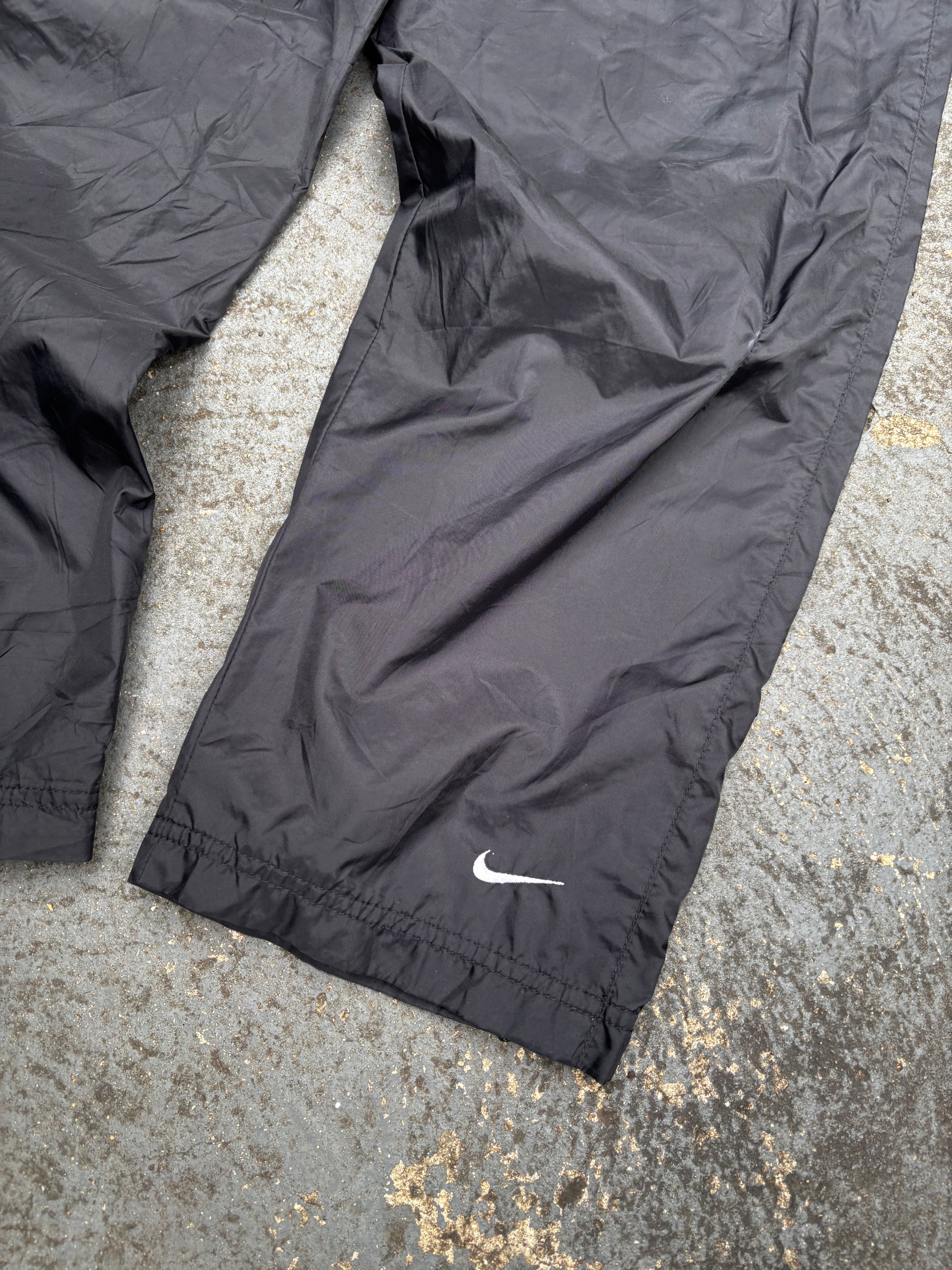 Vintage Y2K Nike Track Pants Size L Black White Ankle Swoosh Nylon Windbreakers