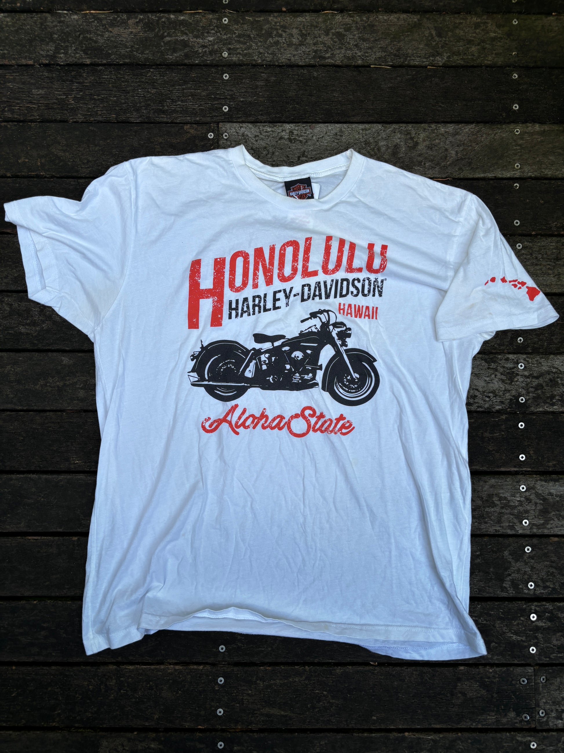 Vintage Harley Davidson T-shirt Size L White Y2K Hawaii Chapter