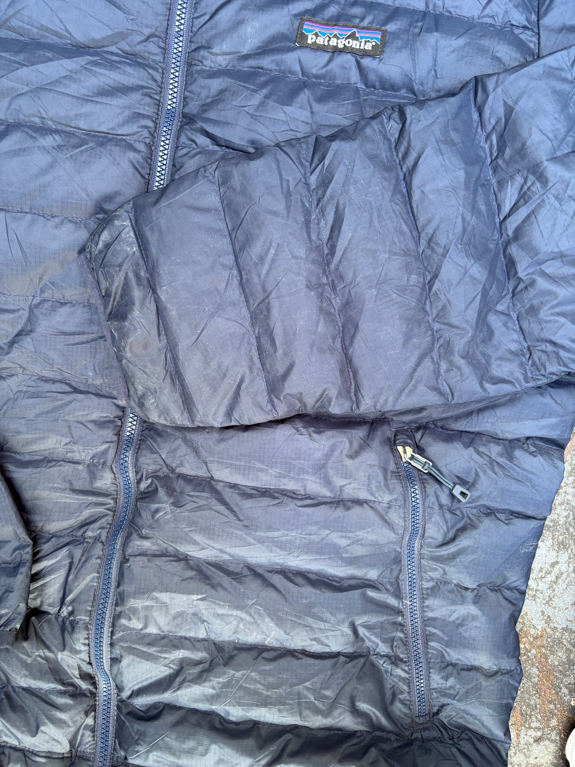 Patagonia Lightweight Puffer Down Jacket Size M Navy Chest Logo Full Zip