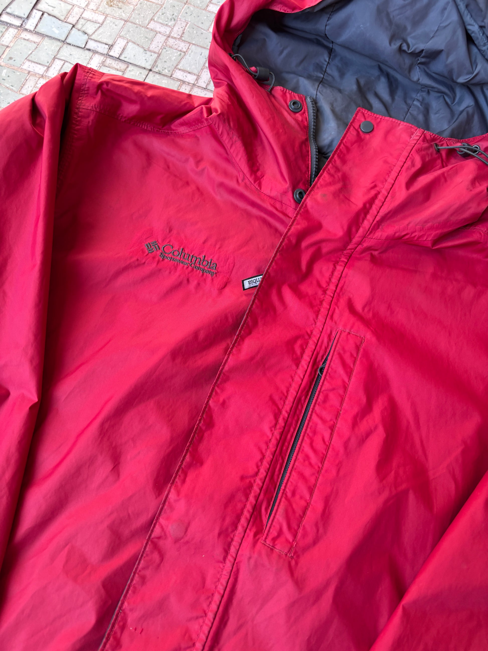 Columbia Overcoat Jacket Size L Red Nylon Windbreaker