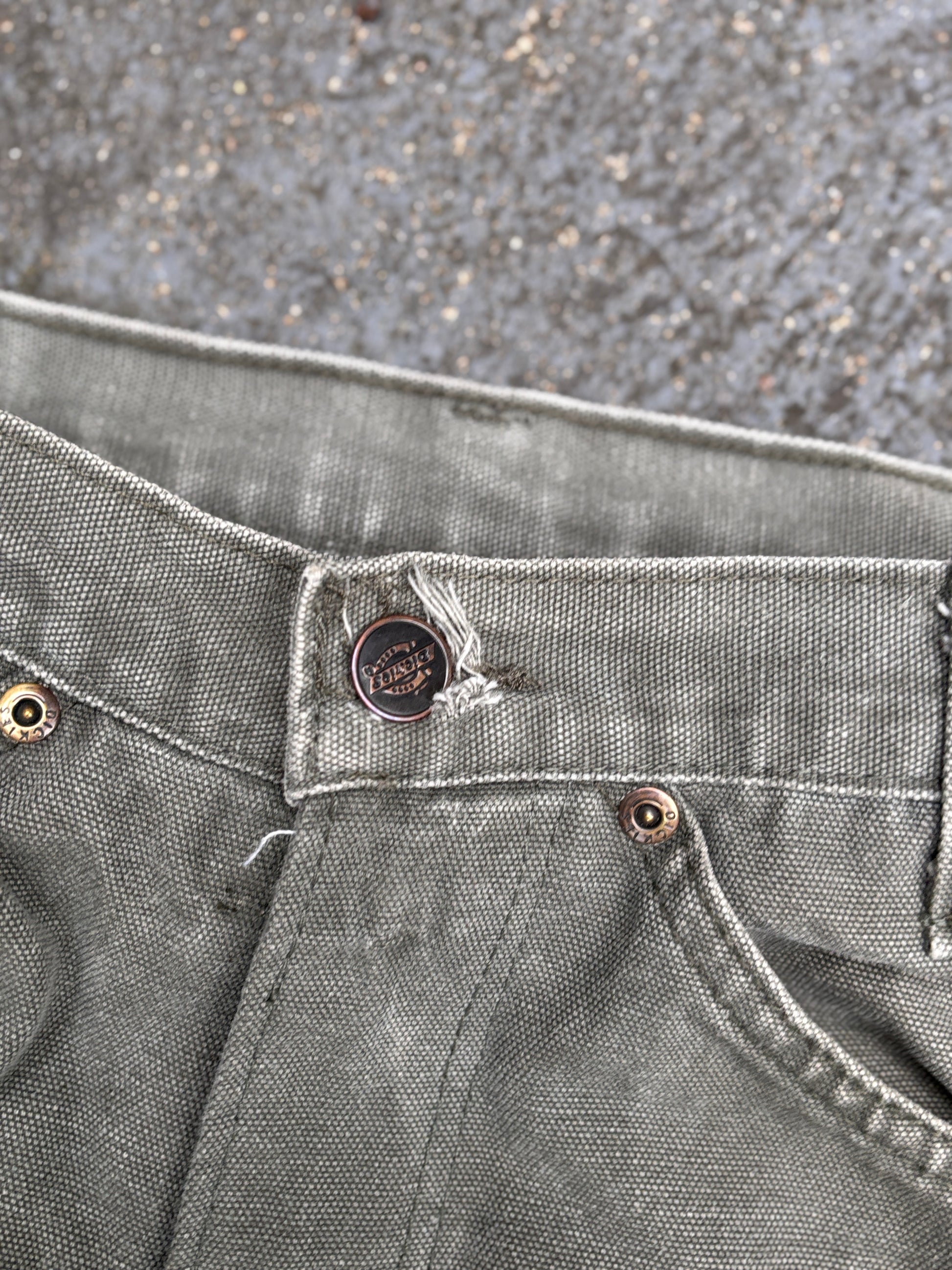 Dickies Carpenter Jeans Size 30 Khaki Olive Green Wide Leg Denim Pocket Logo