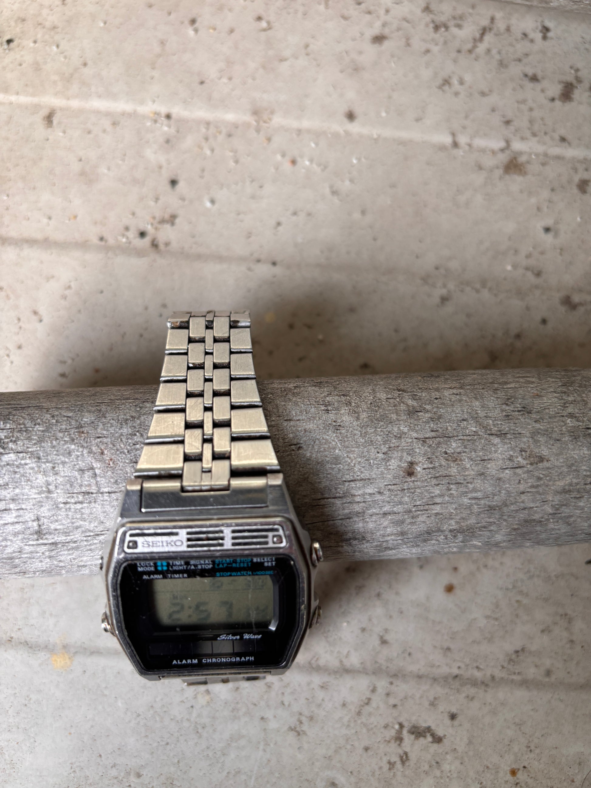 1980's Seiko Silver Wave Chronograph Alarm Watch New Battery A-258-5000