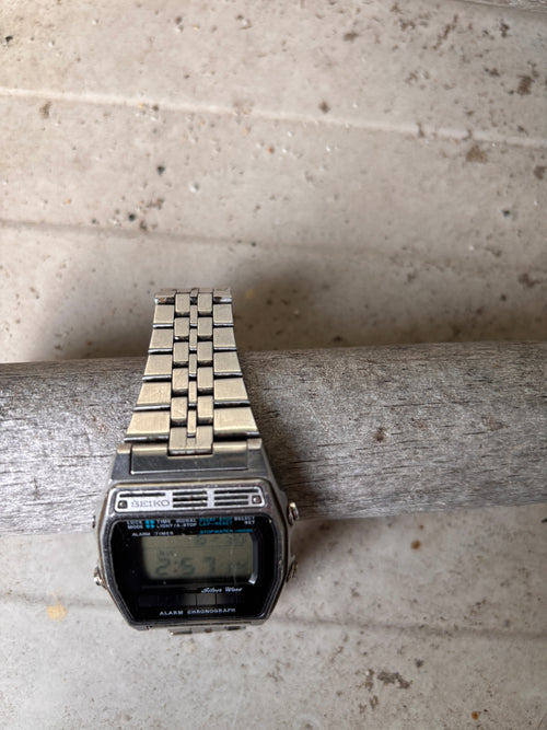 1980's Seiko Silver Wave Chronograph Alarm Watch New Battery A-258-5000