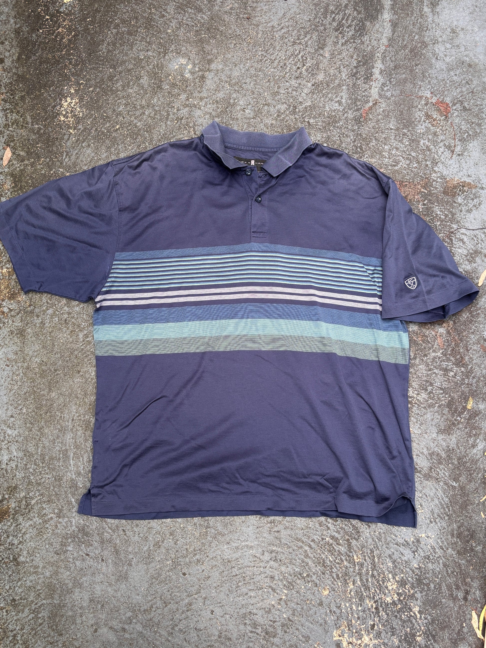 Vintage 90s Nike Golf x Tiger Woods Polo Shirt Size L Navy Stripe Sleeve Logo