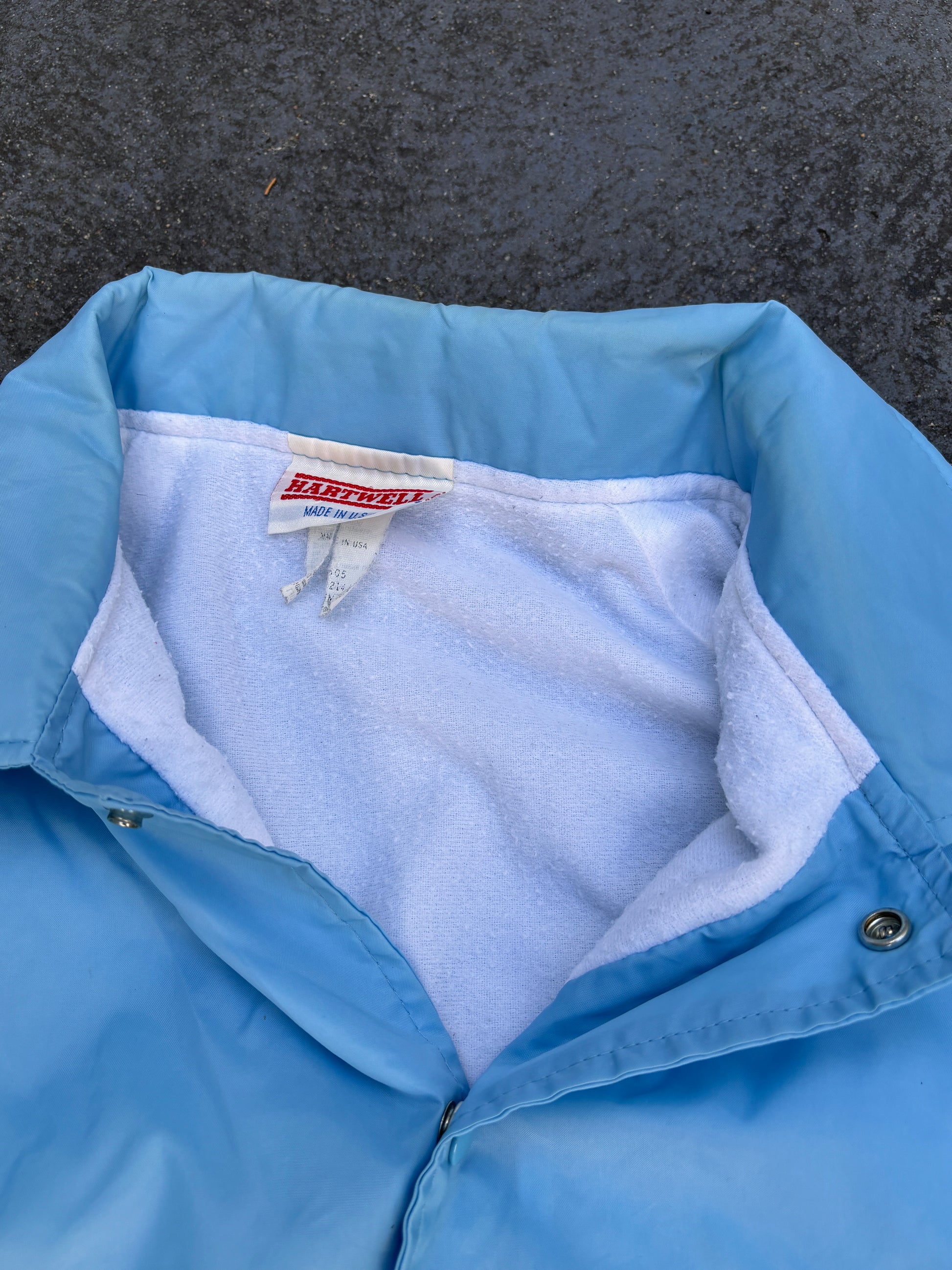Vintage 80s Hawaii Yacht Club Coaches Jacket Size M Baby Blue Nylon Fleece Lined