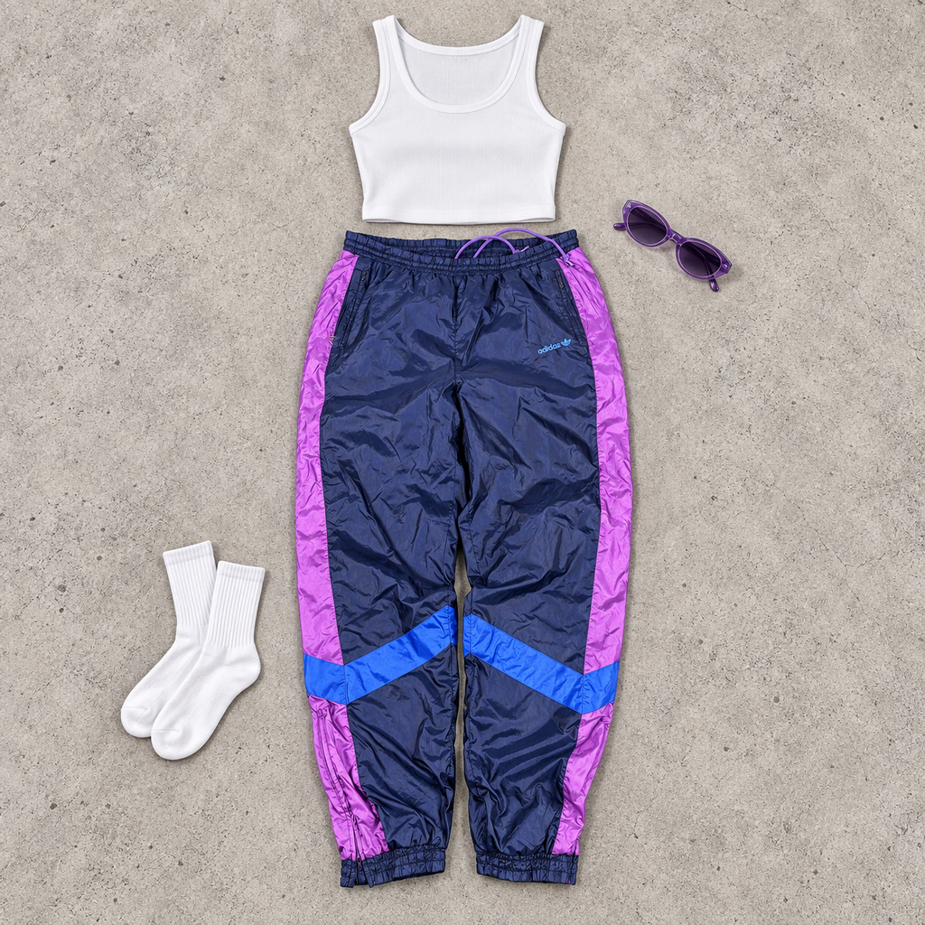 Vintage 90s Adidas Track Pants Size Large / XL Purple Pink Retro Cuffed Joggers