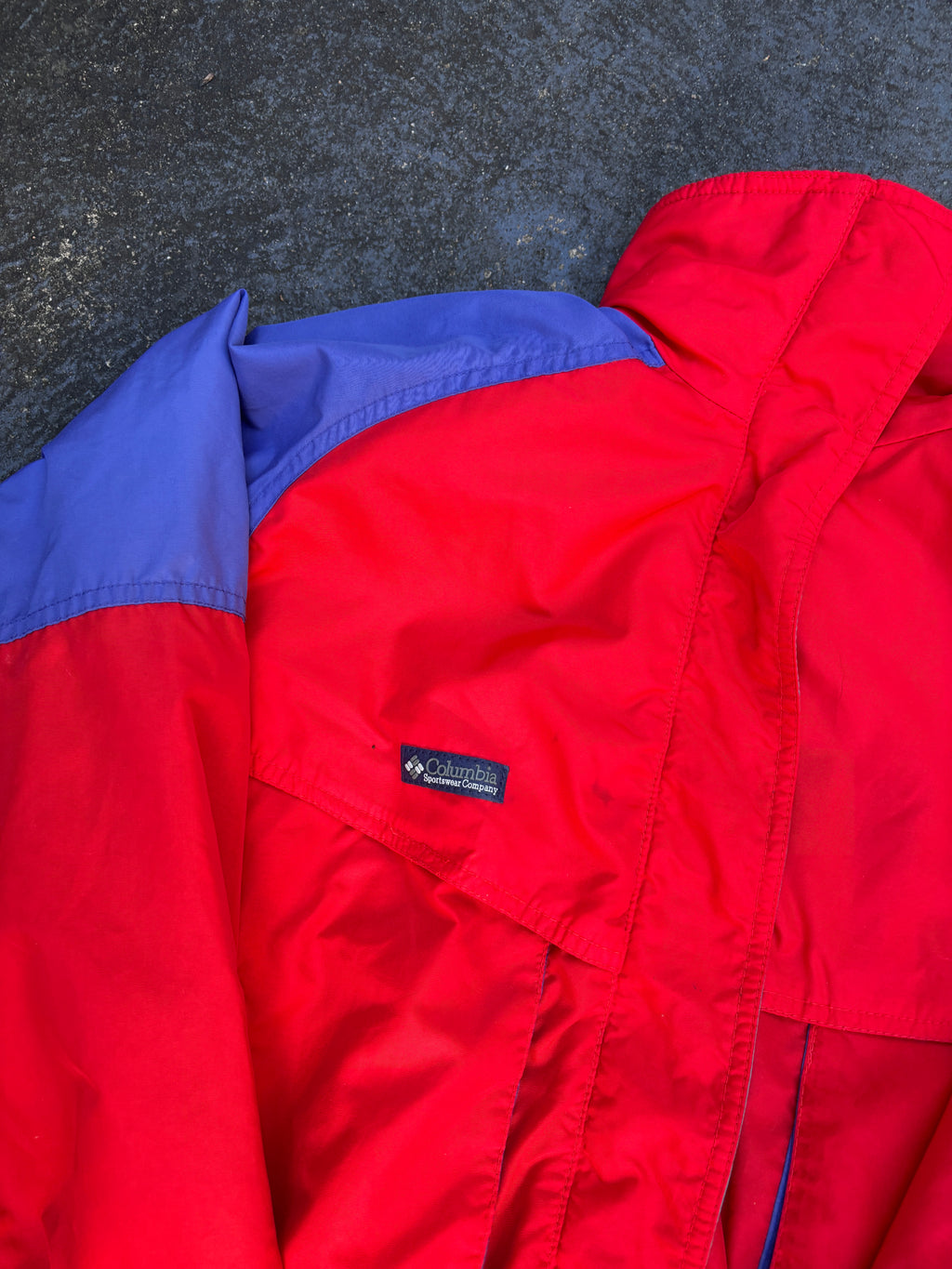 Vintage 90s Columbia Powder Keg Jacket Size M Red Green Nylon Windbreaker Zip