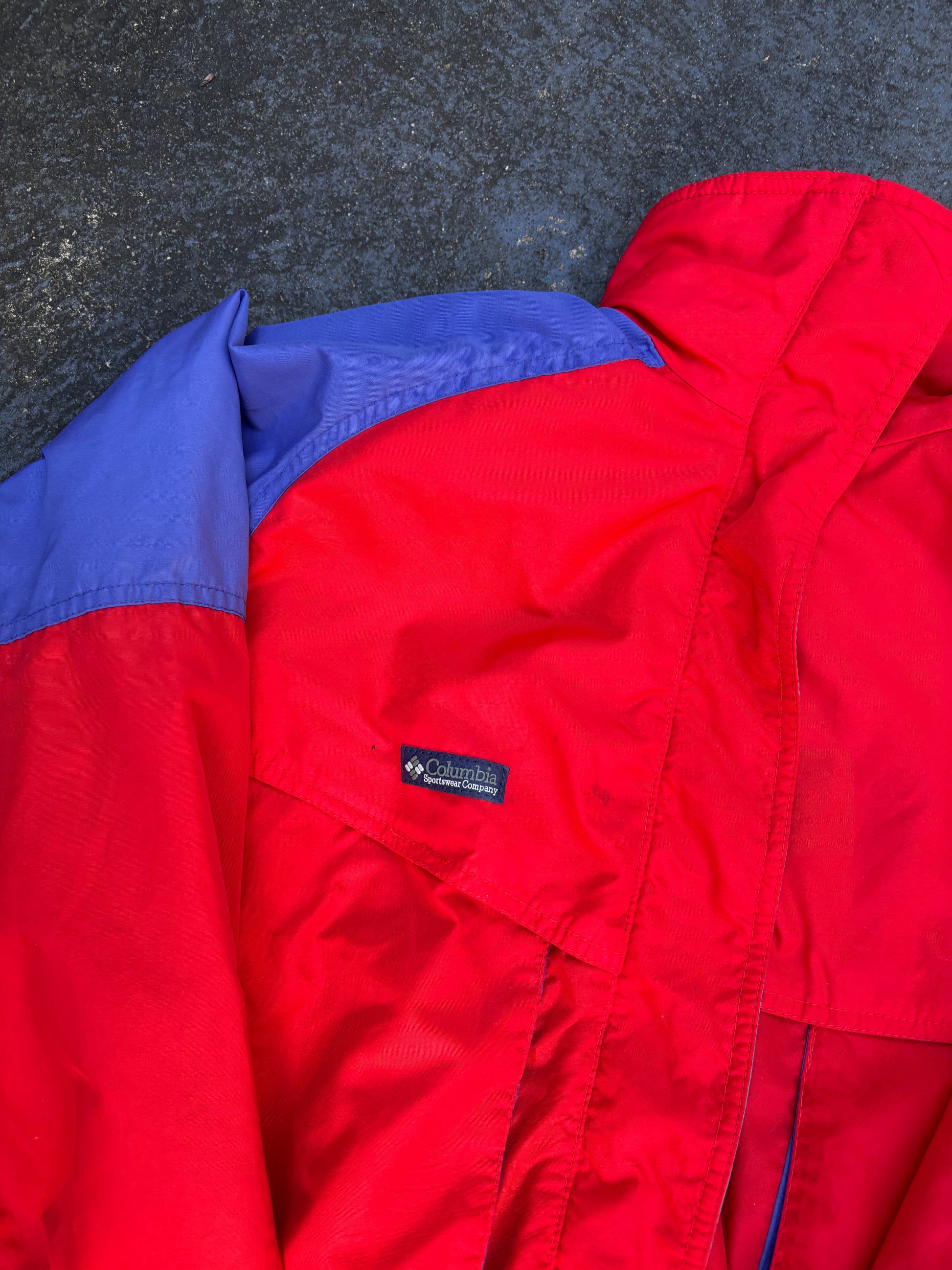 Vintage 90s Columbia Powder Keg Jacket Size M Red Green Nylon Windbreaker Zip