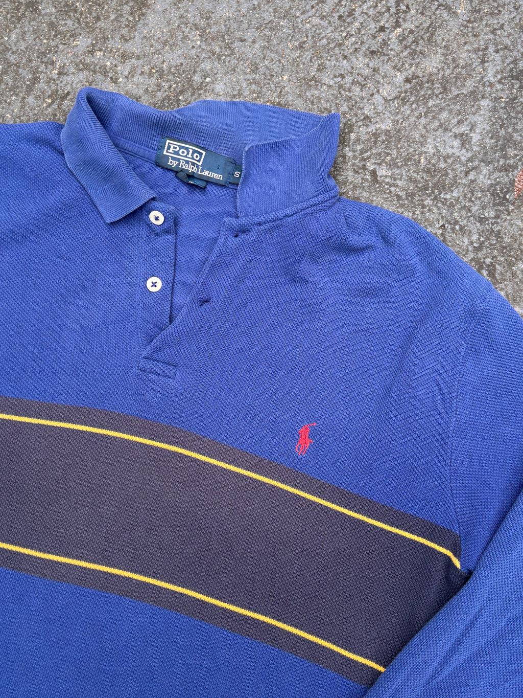 Vintage 90s Polo Ralph Lauren Polo Size S Blue Stripe Knitted Long Sleeve Red Pony