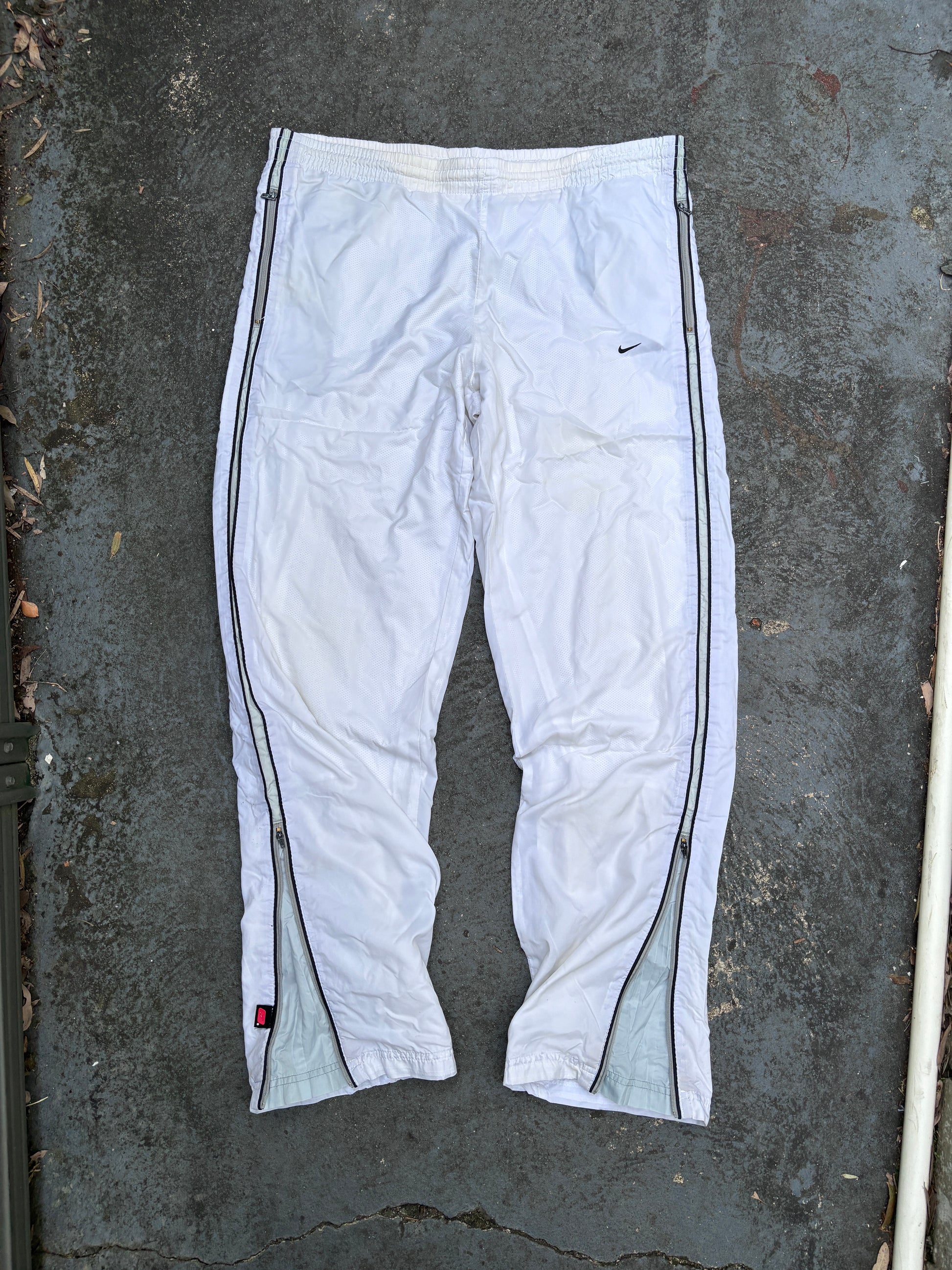 Vintage Y2K Nike Track Pants Size S White Blue Detail Wide Leg Nylon Windbreaker