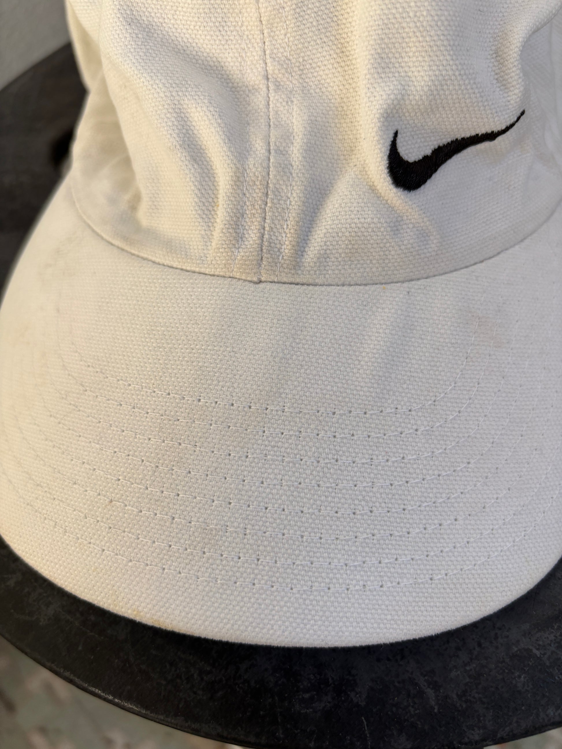Vintage 90s Nike Hat OSFM White Embroidered Swoosh Adjustable Back