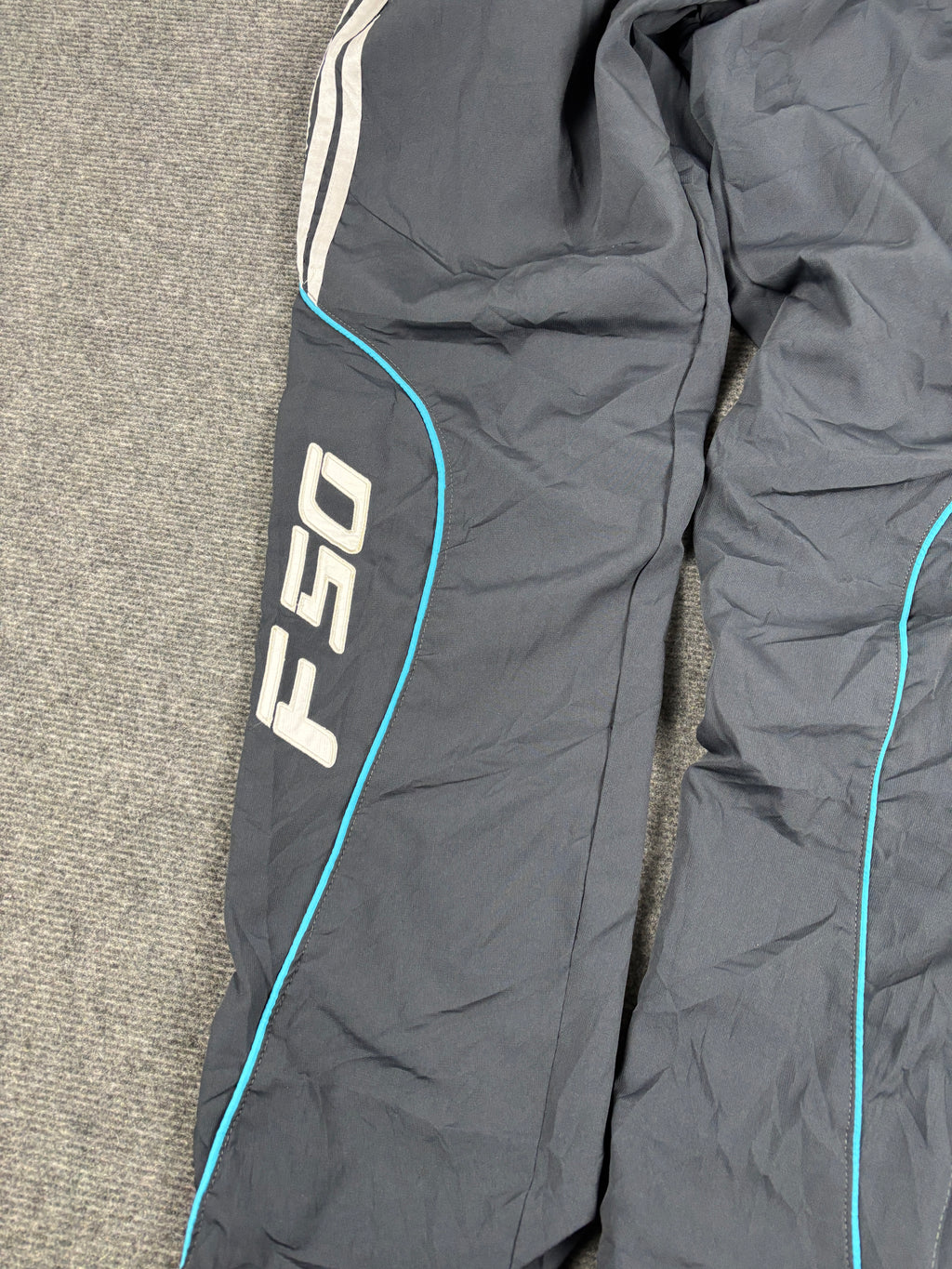 Vintage Adidas F50 Track Pants Men's Small Grey Blue Football Cuffed Joggers