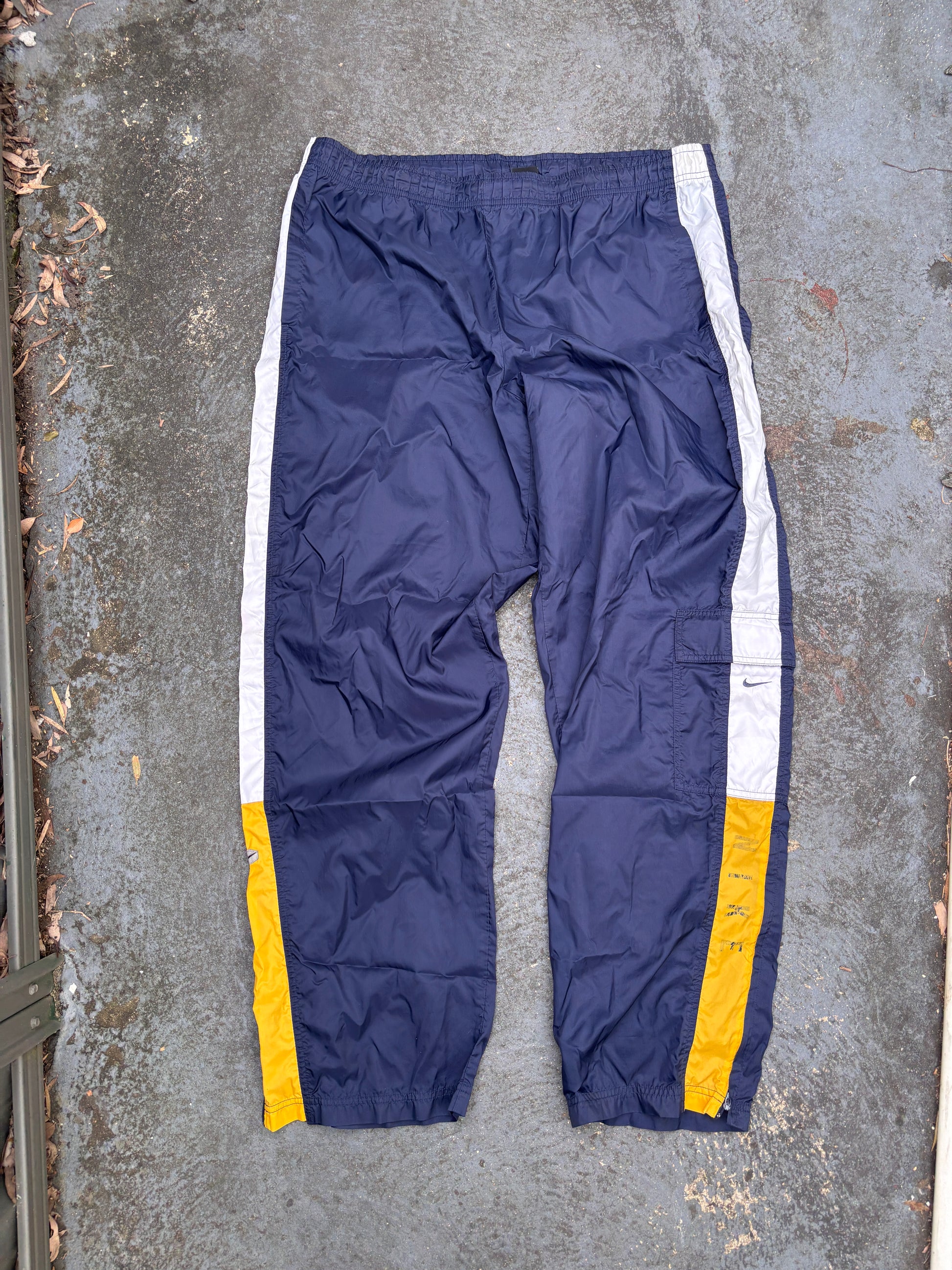 Vintage 90s Nike Cargo Track Pants XL Navy Spell Out Hex Logo Nylon Windbreaker